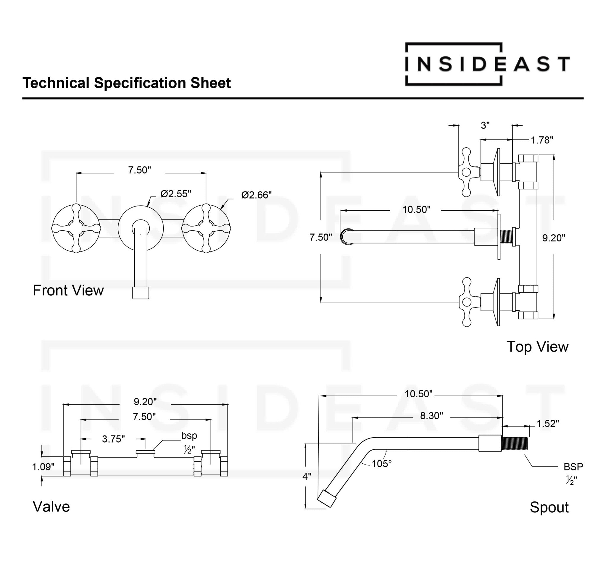 Unlacquered Brass Faucet, Wall Mount Bathroom Sink Faucet alternate view 9
