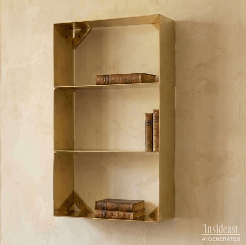Unlacquered Brass Floating Wall Bookshelf | Brass Bookshelf Storage Cabinet