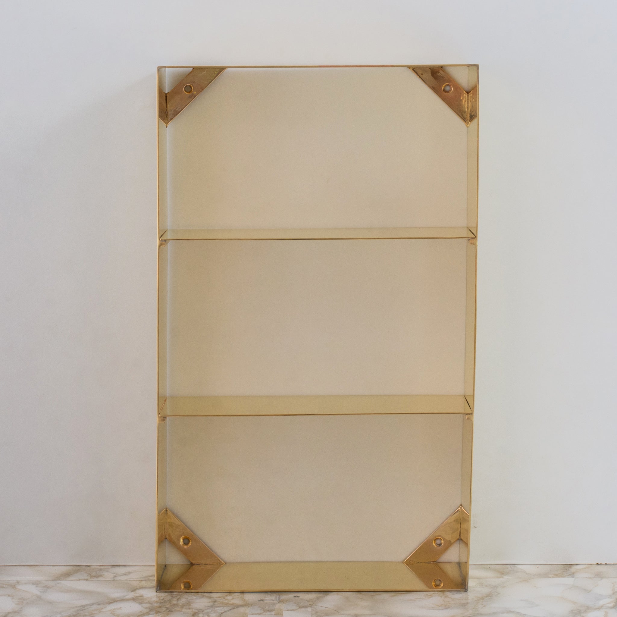 Unlacquered Brass Floating Wall Bookshelf | Brass Bookshelf Storage Cabinet alternate view 4