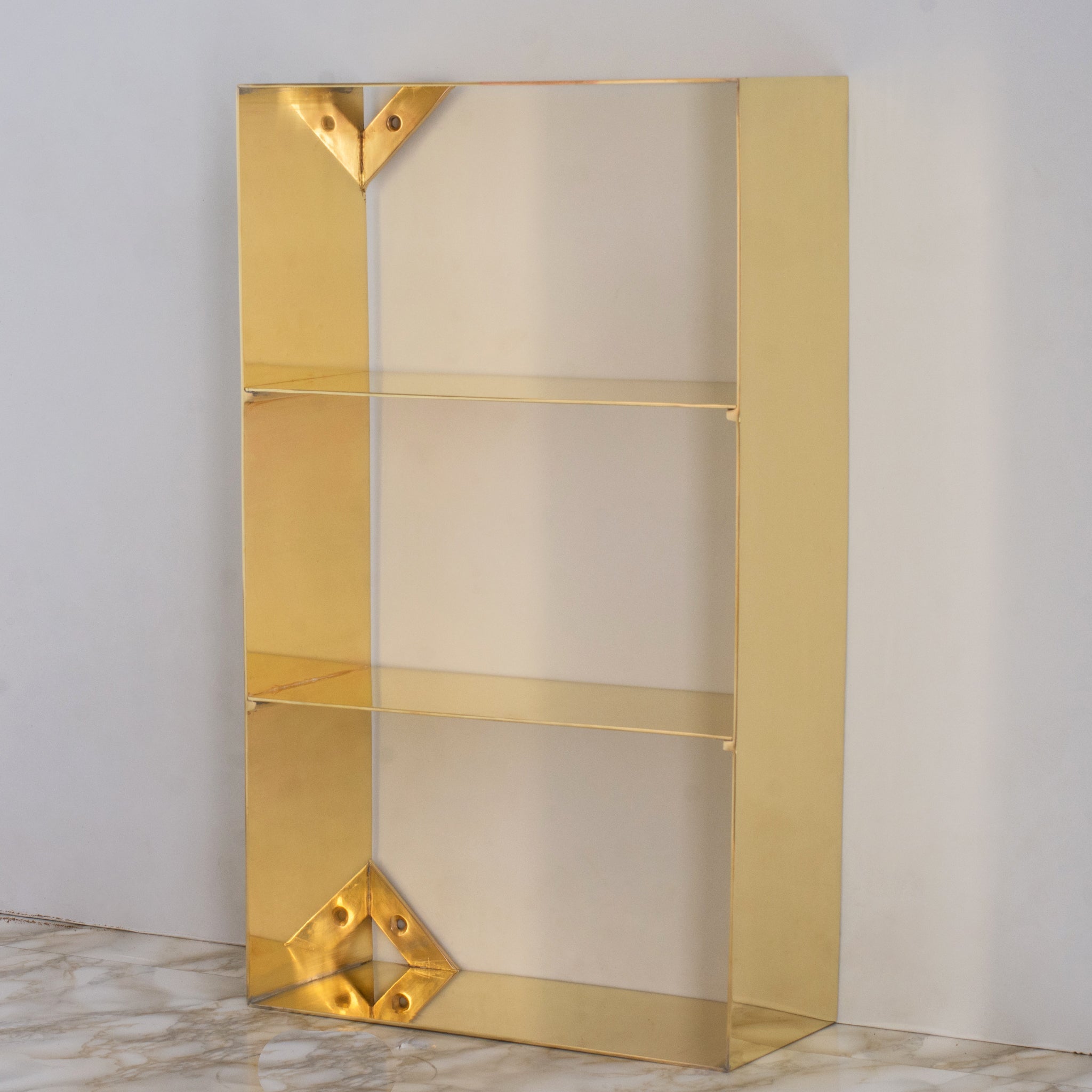 Unlacquered Brass Floating Wall Bookshelf | Brass Bookshelf Storage Cabinet alternate view 3