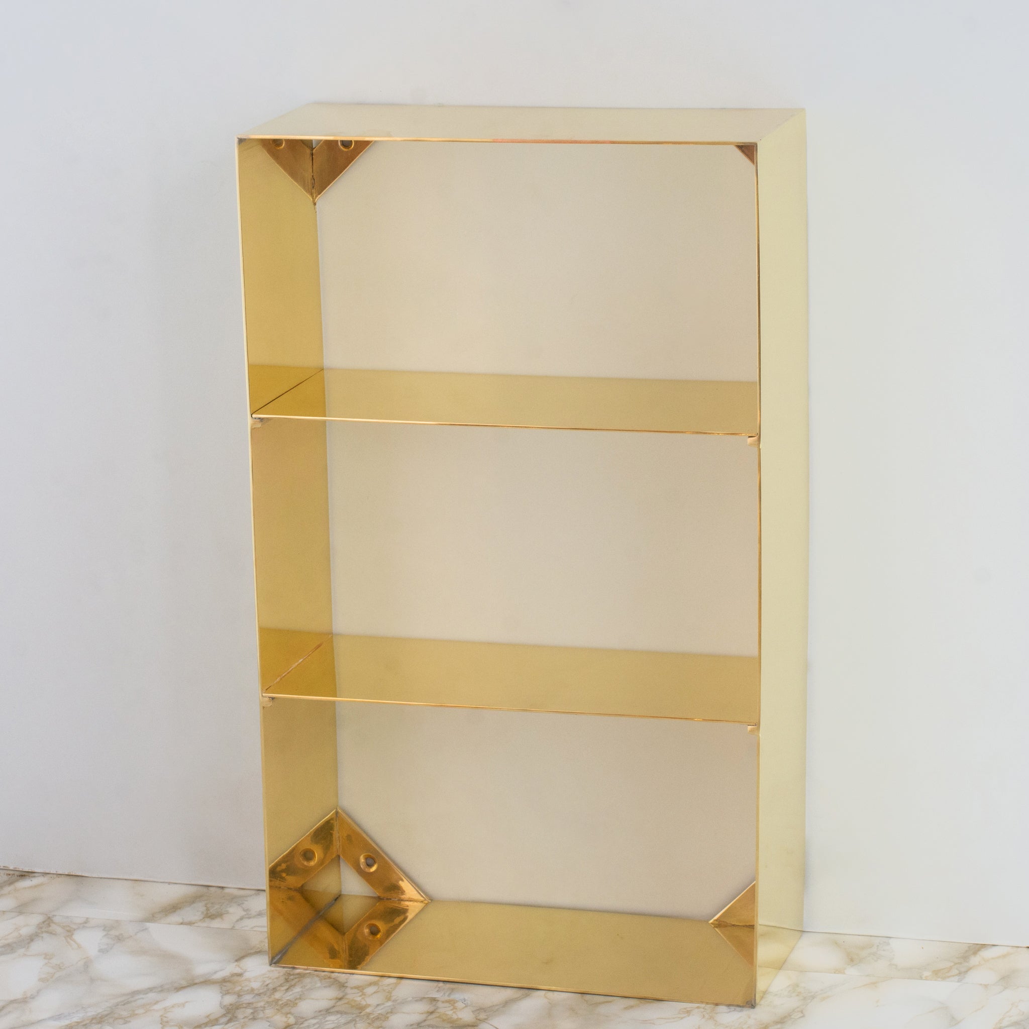 Unlacquered Brass Floating Wall Bookshelf | Brass Bookshelf Storage Cabinet alternate view 2