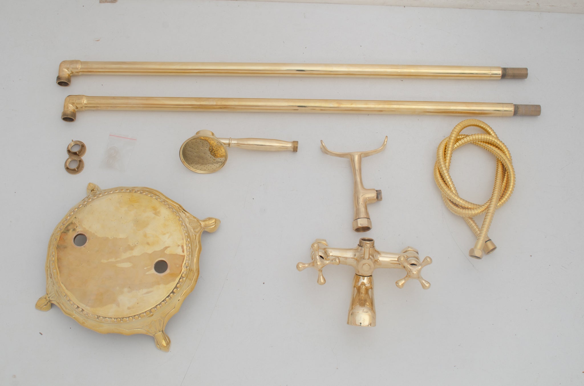 Unlacquered Brass Freestanding Tub Filler, Solid Brass Tub Faucet With Handheld, Floor Mount Bathtub Faucet alternate view 16