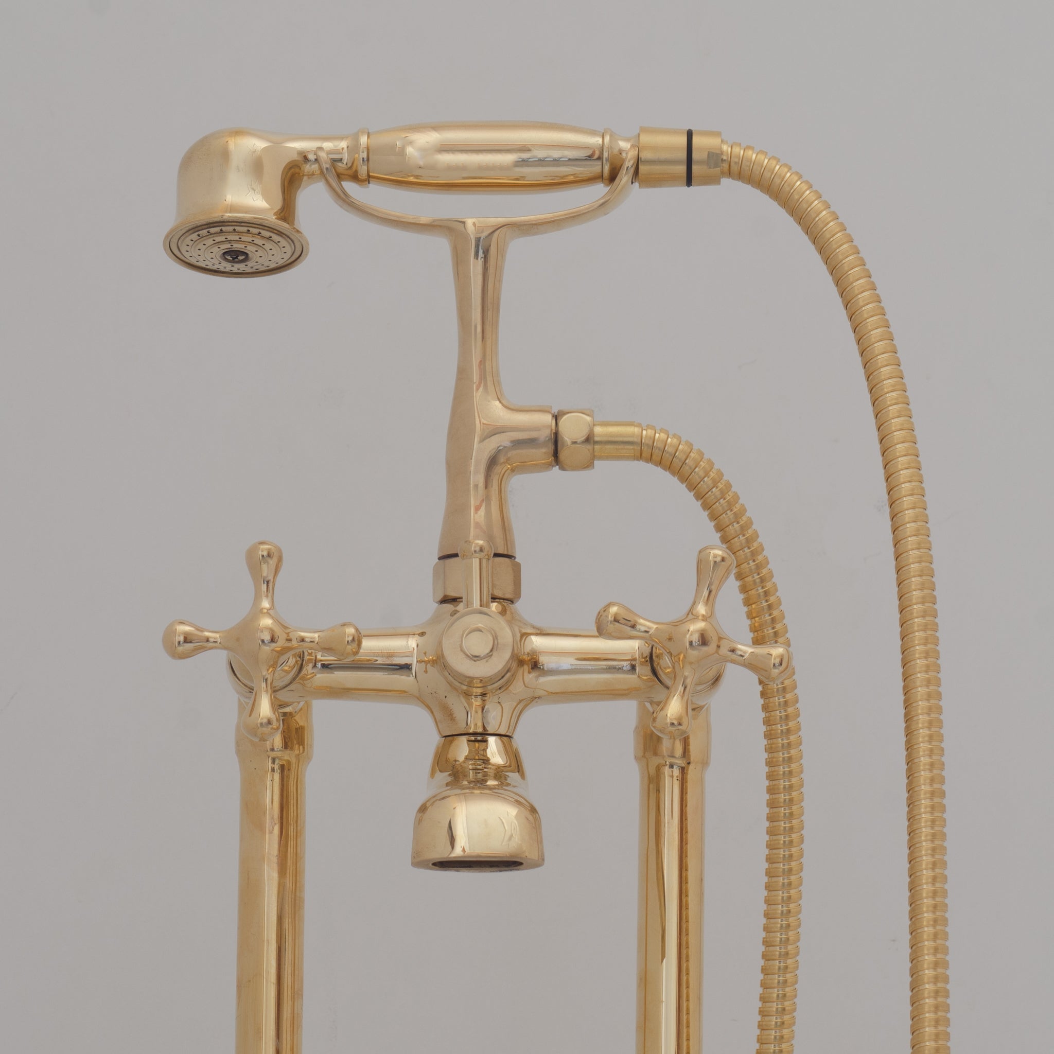 Unlacquered Brass Freestanding Tub Filler, Solid Brass Tub Faucet With Handheld, Floor Mount Bathtub Faucet alternate view 7