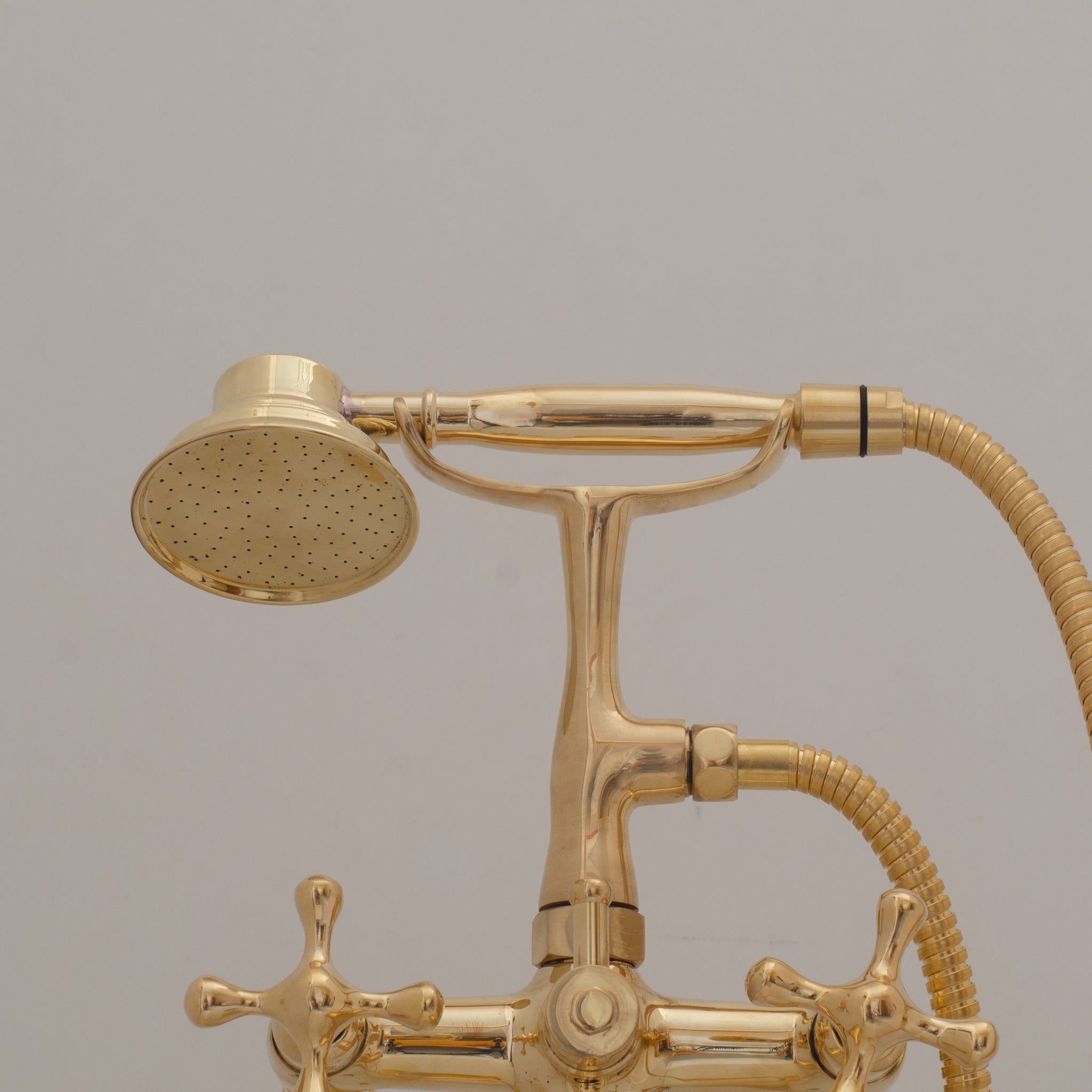 Unlacquered Brass Freestanding Tub Filler, Solid Brass Tub Faucet With Handheld, Floor Mount Bathtub Faucet alternate view 5