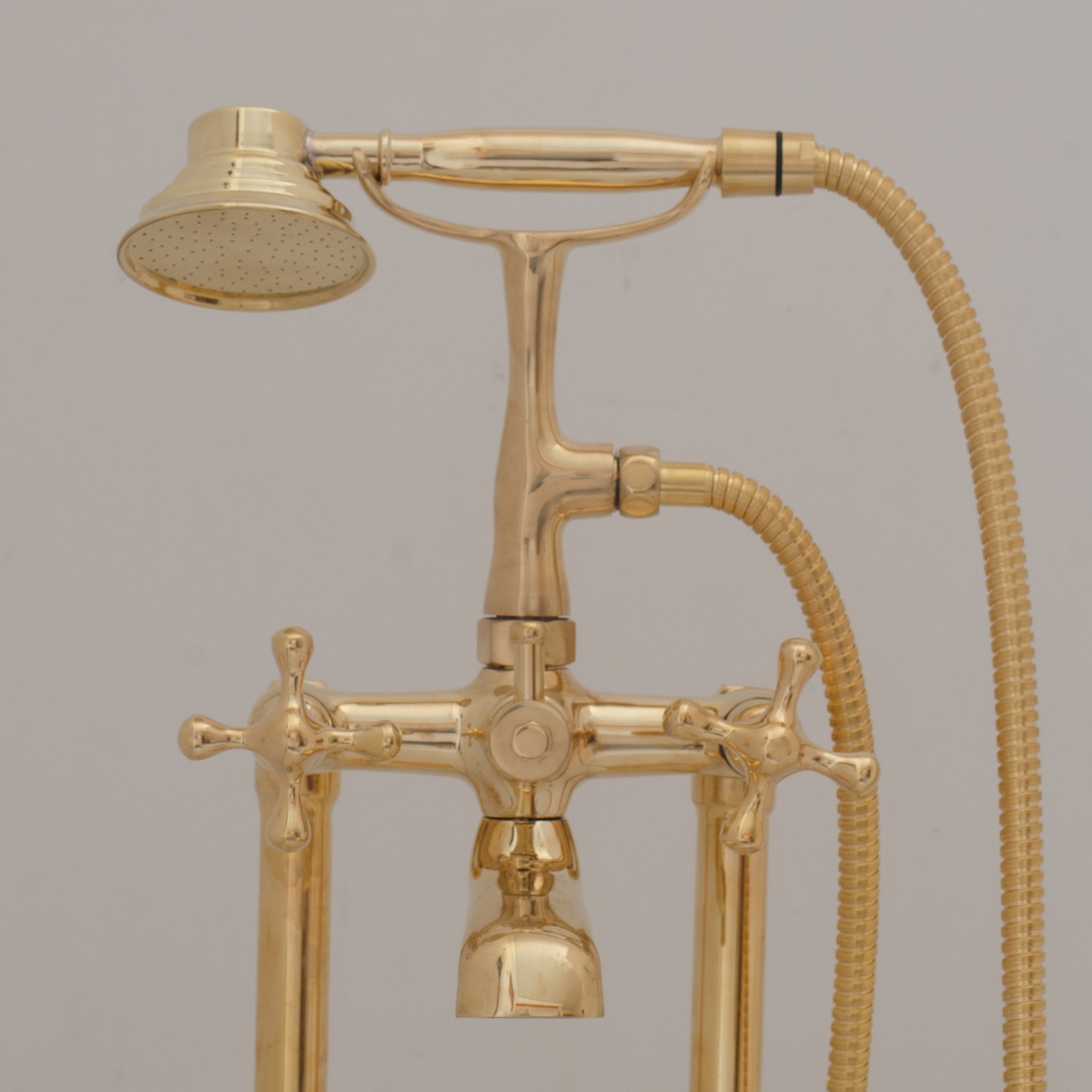 Unlacquered Brass Freestanding Tub Filler, Solid Brass Tub Faucet With Handheld, Floor Mount Bathtub Faucet alternate view 4