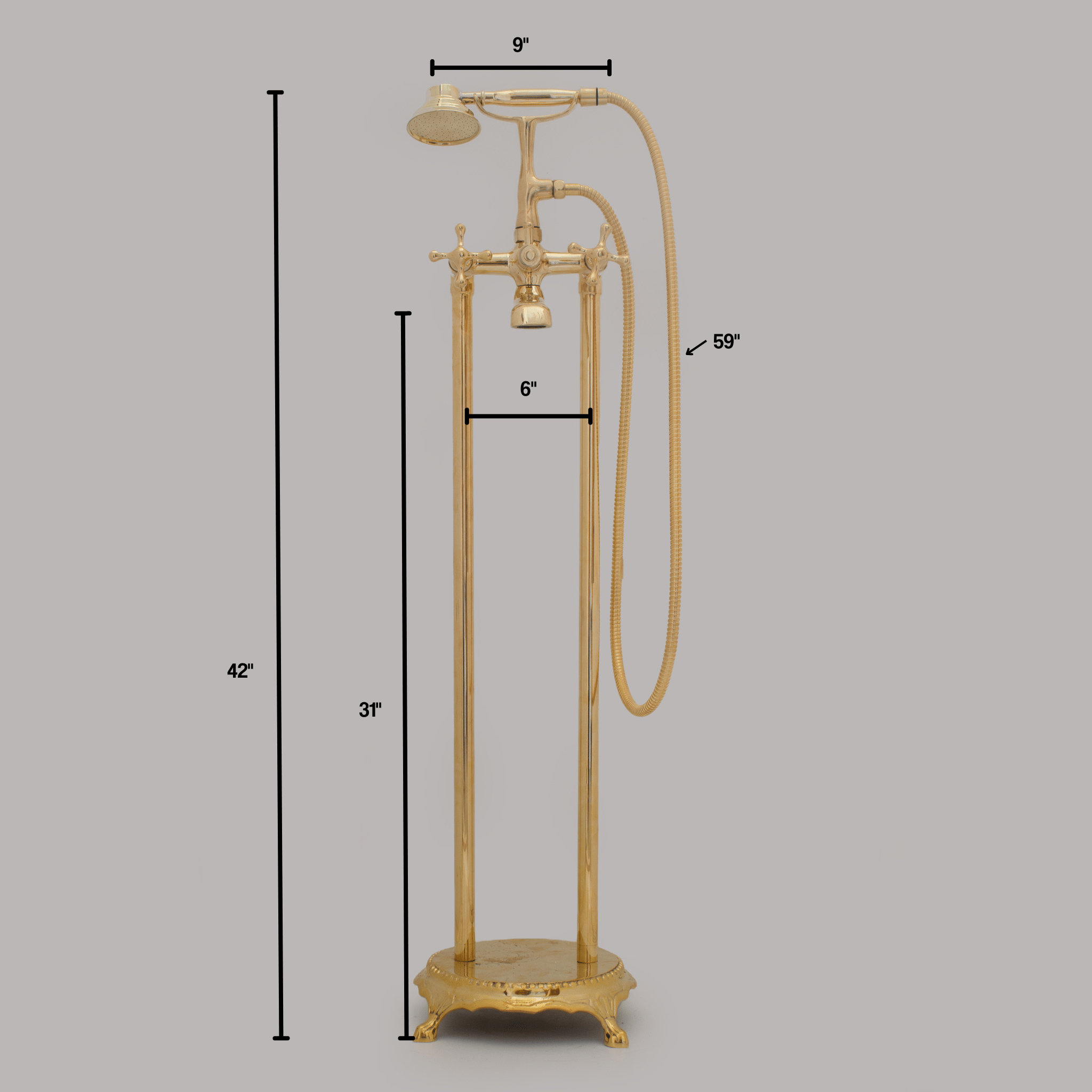 Unlacquered Brass Freestanding Tub Filler, Solid Brass Tub Faucet With Handheld, Floor Mount Bathtub Faucet alternate view 15