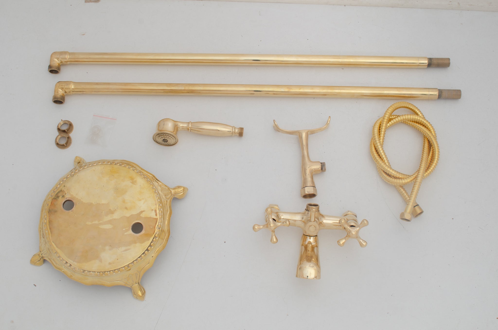 Unlacquered Brass Freestanding Tub Filler, Solid Brass Tub Faucet With Handheld, Floor Mount Bathtub Faucet alternate view 17