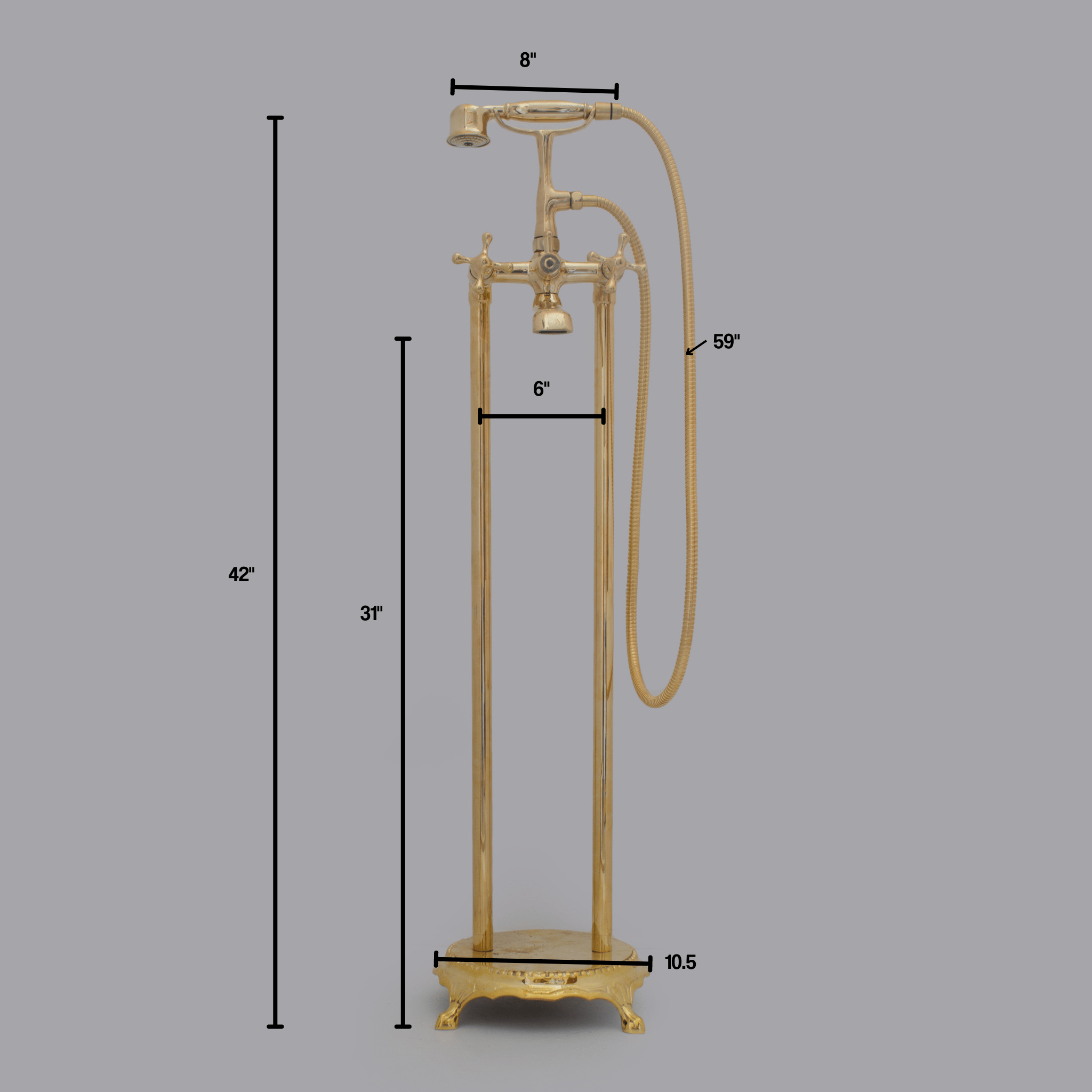 Unlacquered Brass Freestanding Tub Filler, Solid Brass Tub Faucet With Handheld, Floor Mount Bathtub Faucet alternate view 14
