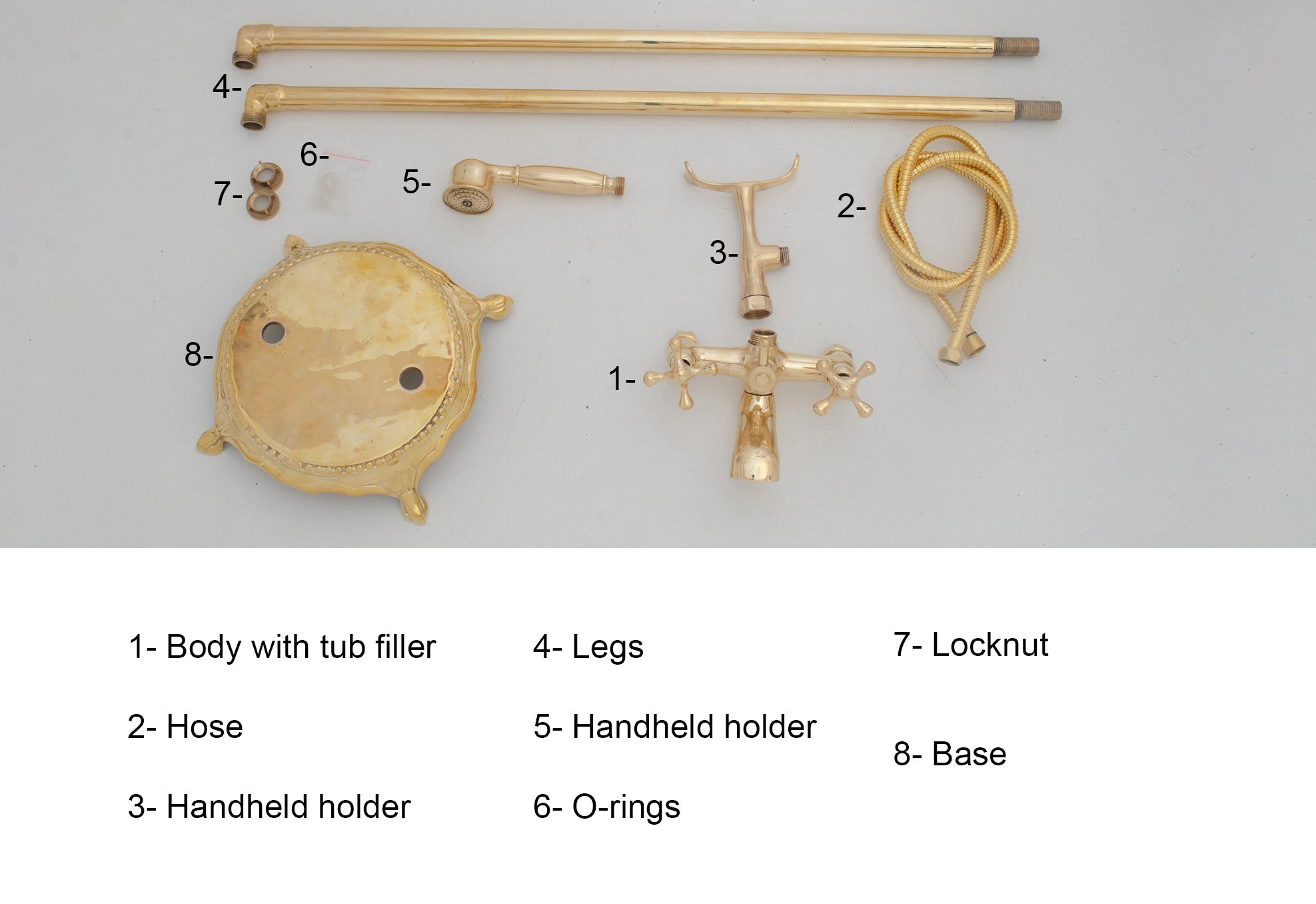 Unlacquered Brass Freestanding Tub Filler, Solid Brass Tub Faucet With Handheld, Floor Mount Bathtub Faucet alternate view 19