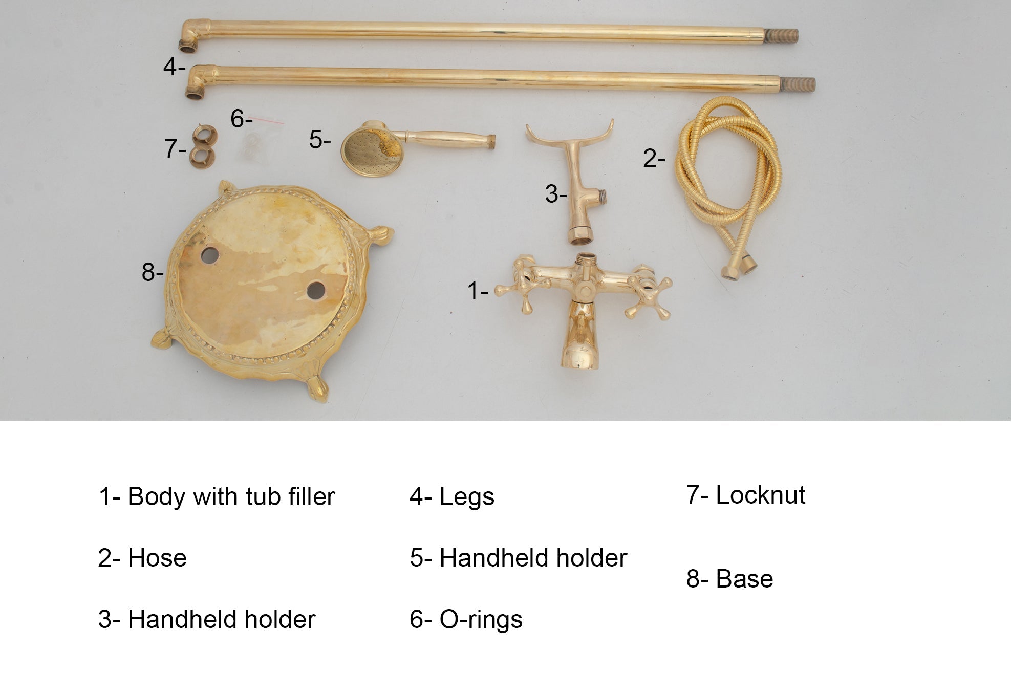 Unlacquered Brass Freestanding Tub Filler, Solid Brass Tub Faucet With Handheld, Floor Mount Bathtub Faucet alternate view 18