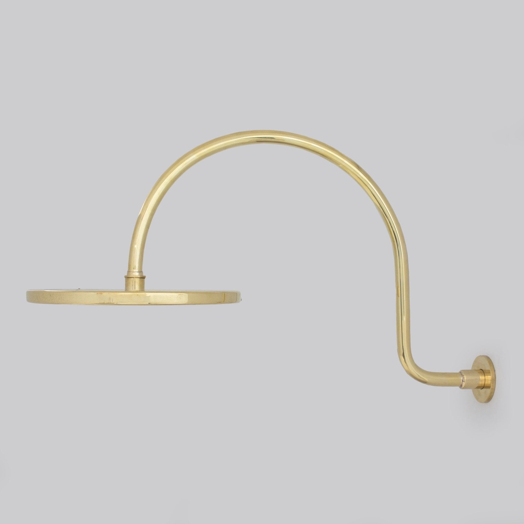 Unlacquered Brass Gooseneck Shower Arm With Rainfall Showerhead, Solid Brass Wall Mounted Shower Arm alternate view 2