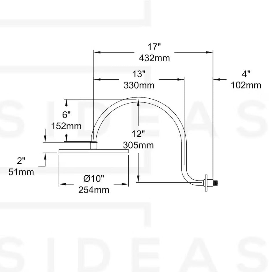 Unlacquered Brass Gooseneck Shower Arm With Rainfall Showerhead, Solid Brass Wall Mounted Shower Arm alternate view 7