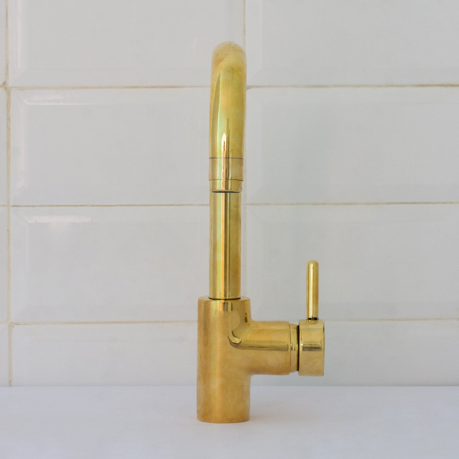 Unlacquered Brass Mixer Faucet, Single Hole Faucet Lever Handle Tap, Compact Faucet For Bathroom, Brass Short Faucet alternate view 3