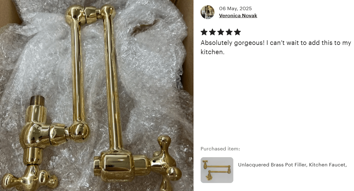 Unlacquered Brass Pot Filler, Kitchen Faucet, Aged Brass Faucet, Stove Faucet alternate view 7