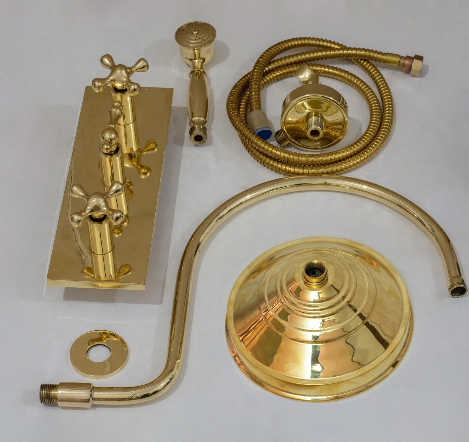 Unlacquered Brass Shower System – Built-In Showerhead with Handheld – Concealed Wall Shower Set alternate view 9