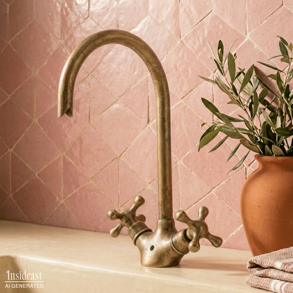 Unlacquered Brass Single-Hole Bathroom Faucet | Traditional Cross Handles