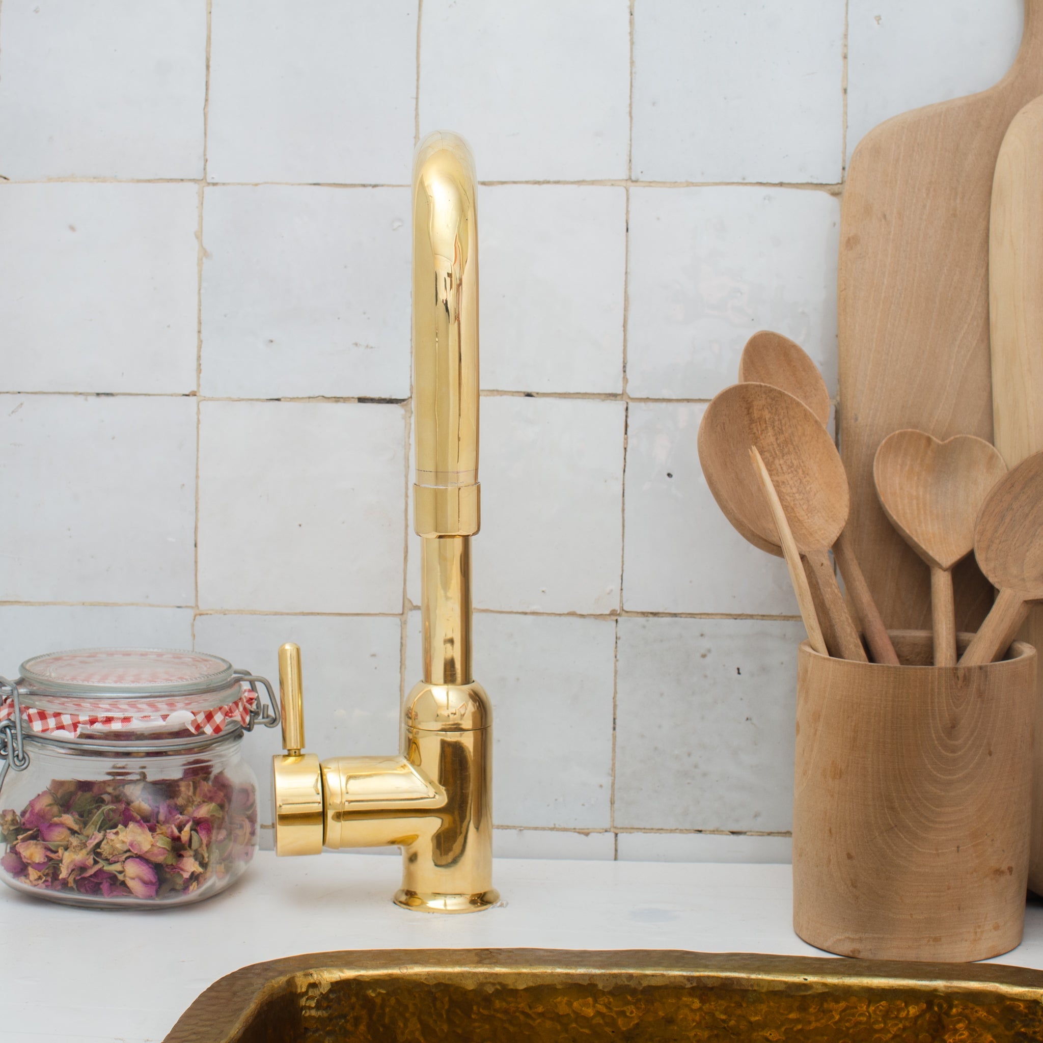 Unlacquered Brass Single Hole Kitchen Mixer Tap, Brass Single Handle Island Faucet alternate view 4