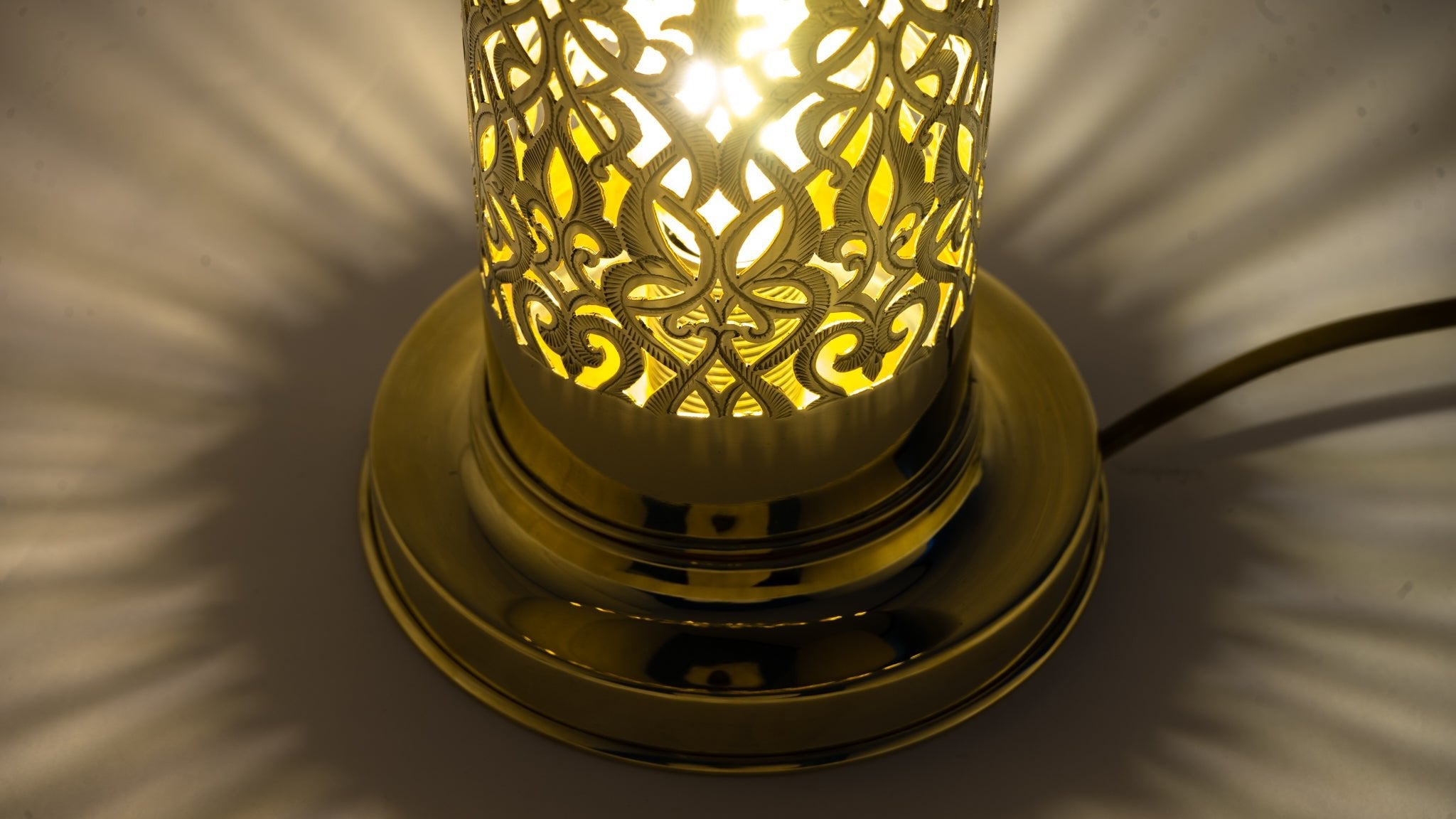 Unlacquered Brass Table Light, Pierced Bedside Lamp, Brass Cylinder Base Lamp alternate view 7