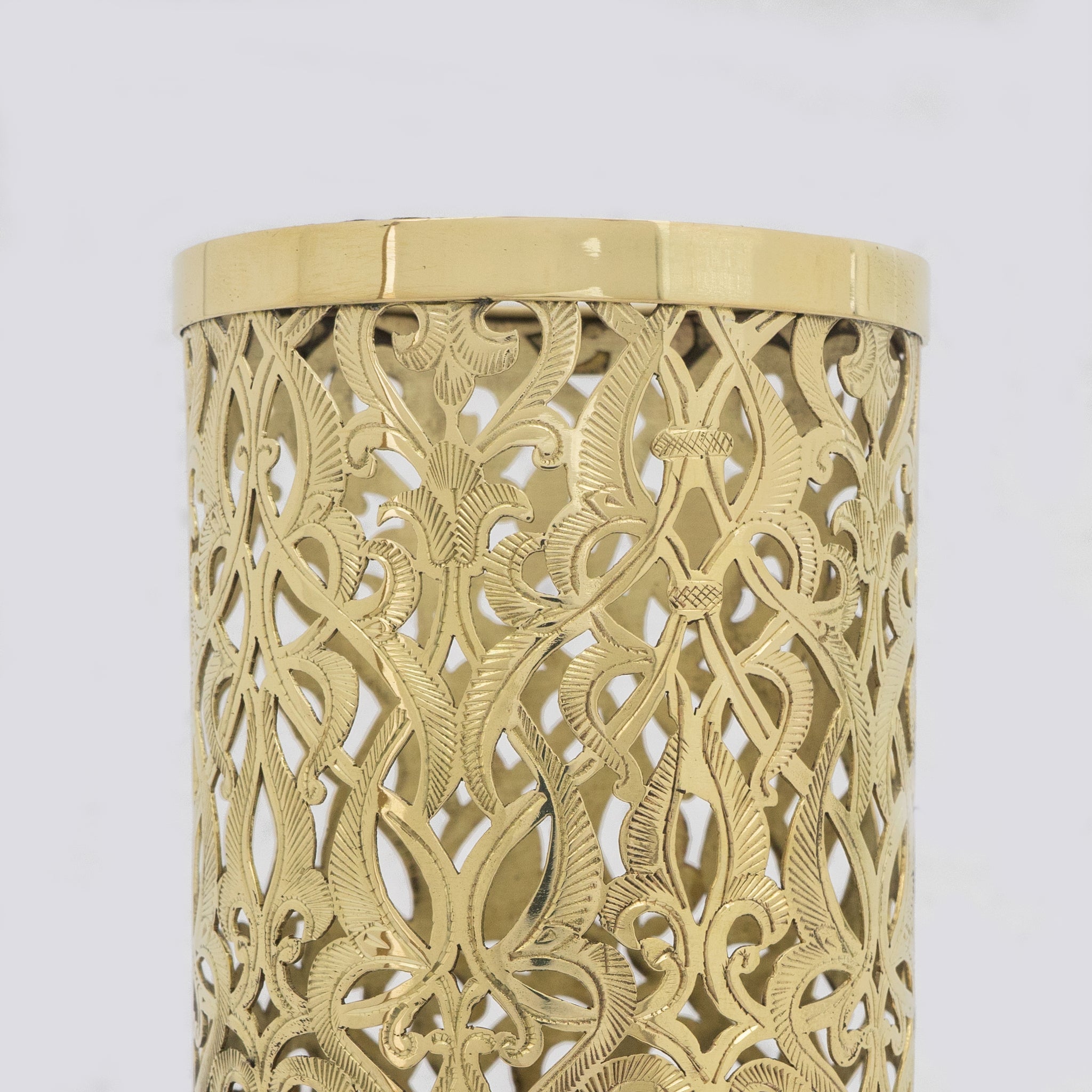 Unlacquered Brass Table Light, Pierced Bedside Lamp, Brass Cylinder Base Lamp alternate view 3