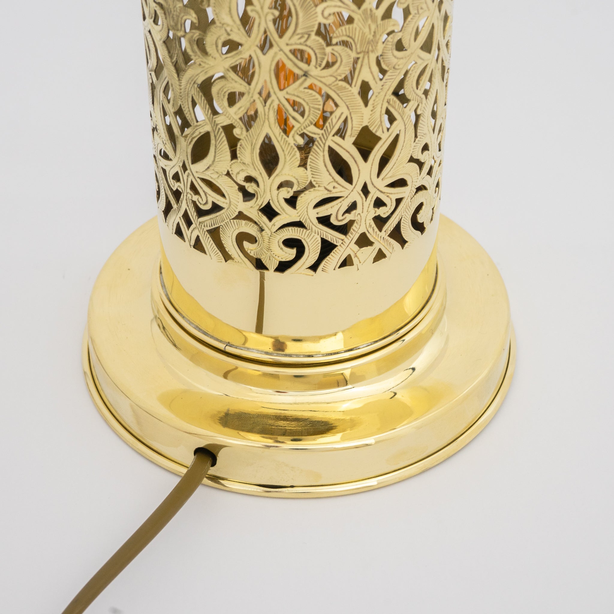 Unlacquered Brass Table Light, Pierced Bedside Lamp, Brass Cylinder Base Lamp alternate view 4
