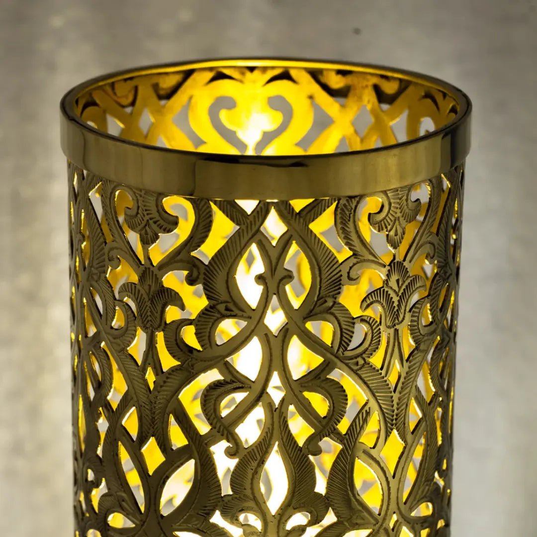 Unlacquered Brass Table Light, Pierced Bedside Lamp, Brass Cylinder Base Lamp alternate view 5