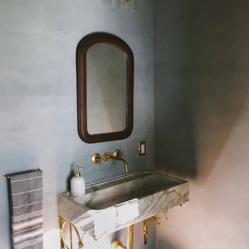 Unlacquered Brass Vintage Wall Mounted Bathroom Faucet with Gold Engraved Finish & Cross Handles alternate view 4