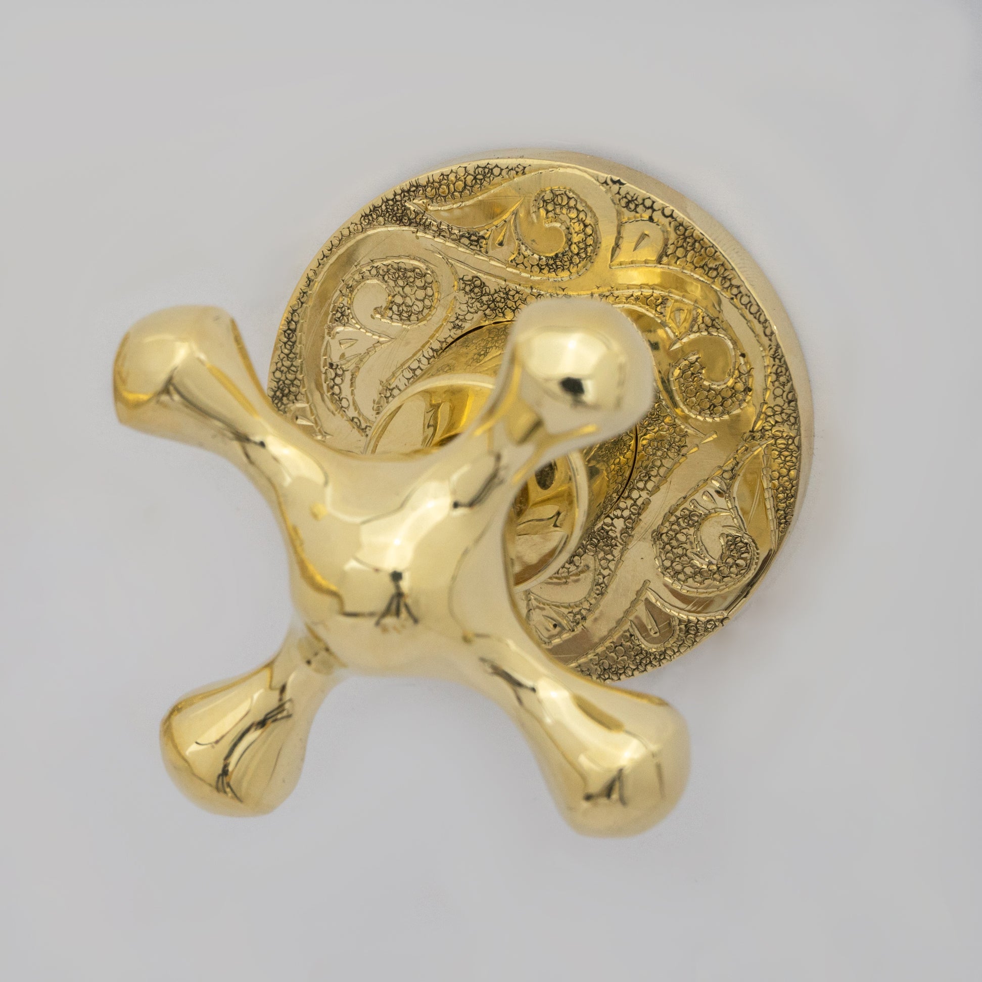 Unlacquered Brass Vintage Wall Mounted Bathroom Faucet with Gold Engraved Finish & Cross Handles alternate view 14