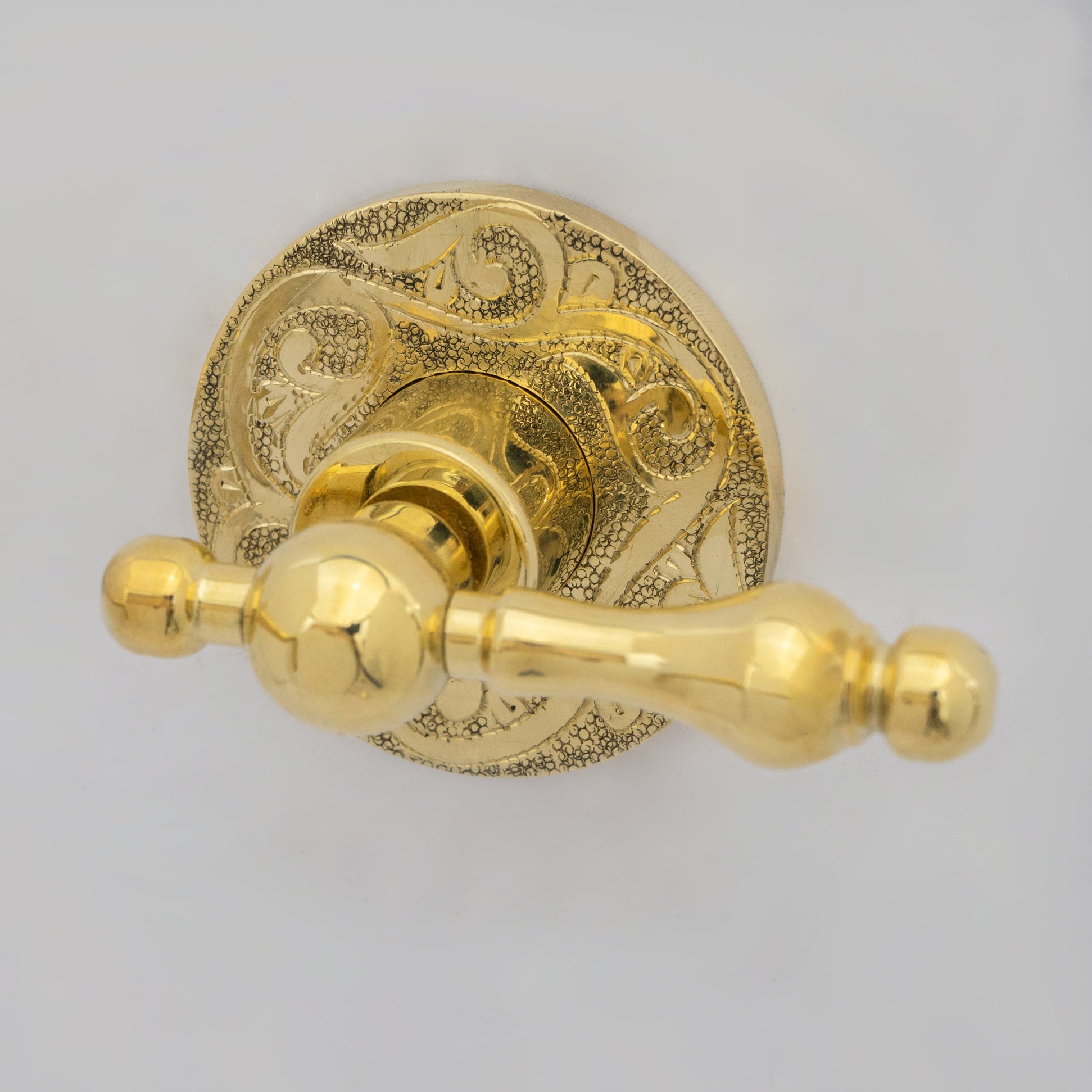 Unlacquered Brass Vintage Wall Mounted Bathroom Faucet with Gold Engraved Finish & Cross Handles alternate view 15