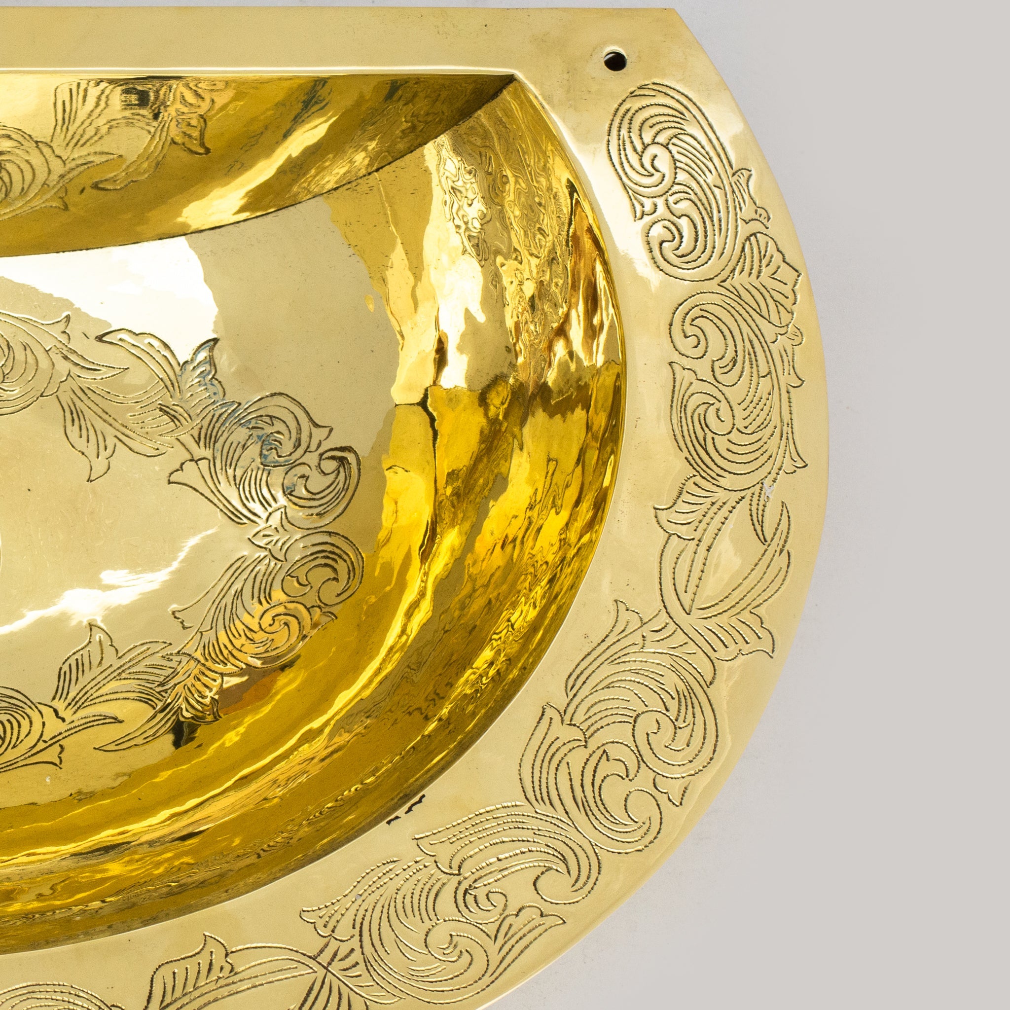 Unlacquered Brass Wall Hung Basin, Engraved Wall-Mounted Bathroom Sink alternate view 9