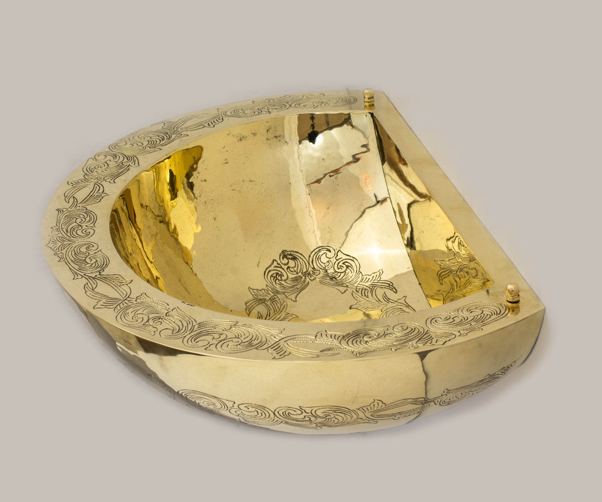 Unlacquered Brass Wall Hung Basin, Engraved Wall-Mounted Bathroom Sink alternate view 8