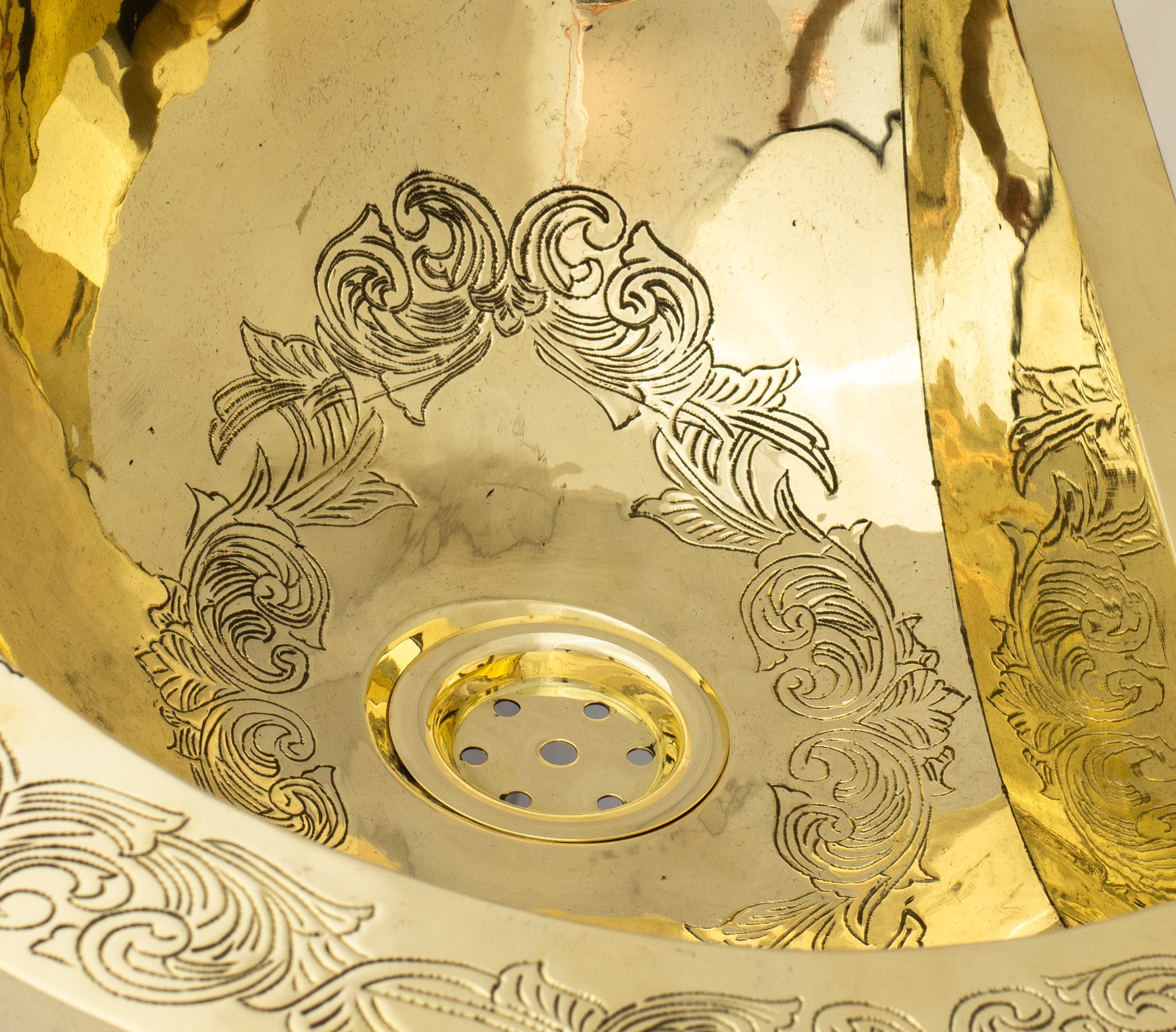 Unlacquered Brass Wall Hung Basin, Engraved Wall-Mounted Bathroom Sink alternate view 11