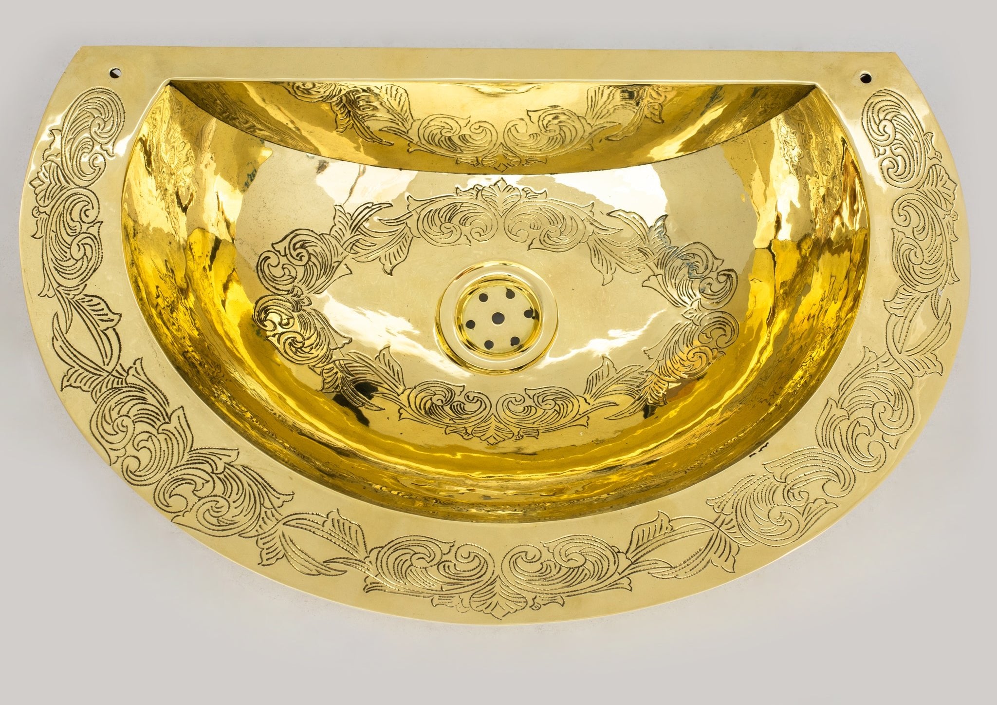 Unlacquered Brass Wall Hung Basin, Engraved Wall-Mounted Bathroom Sink alternate view 5
