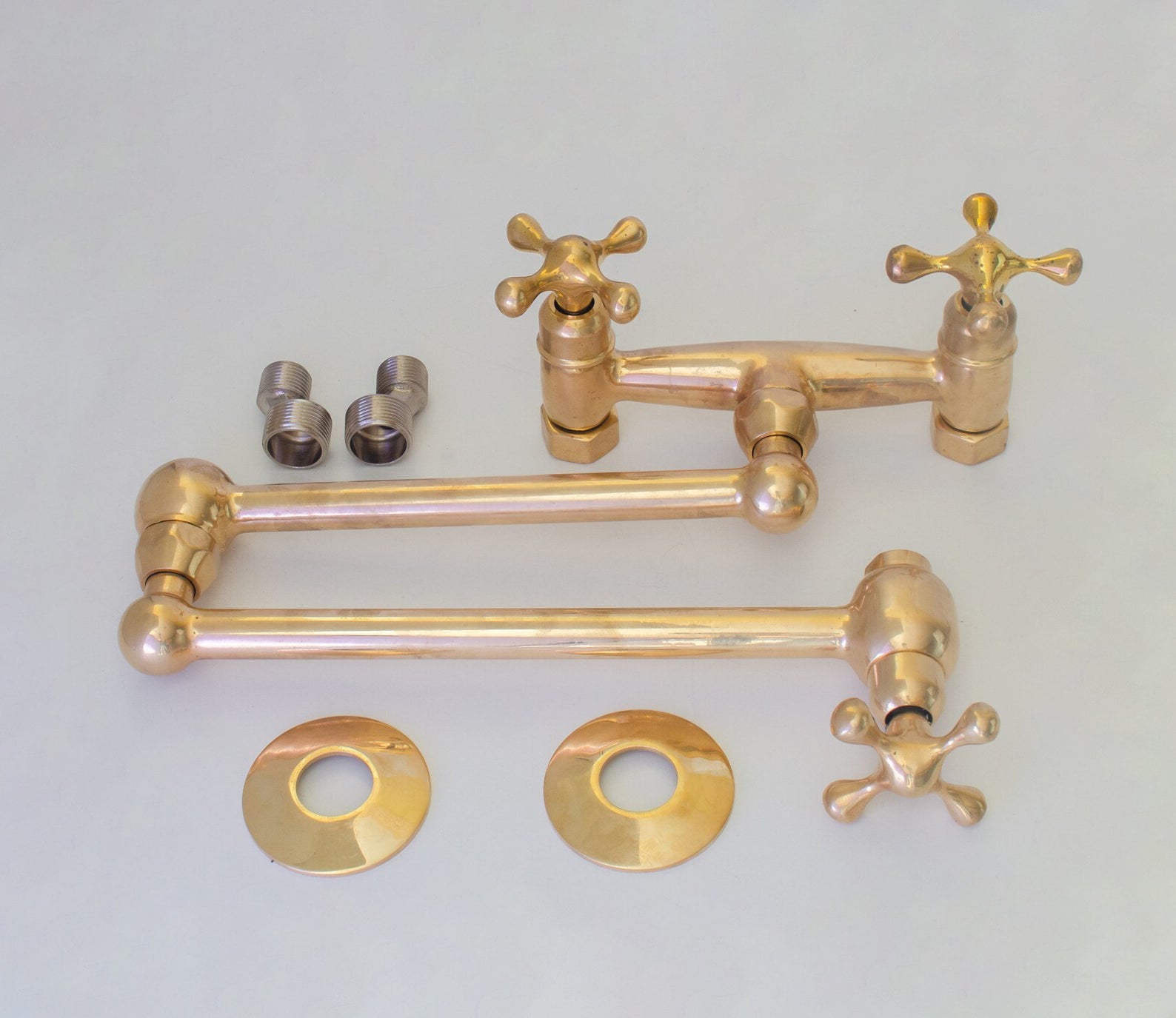 Unlacquered Brass Wall Mount Faucet, Brass Kitchen Faucet, Dual Handle Faucet alternate view 10