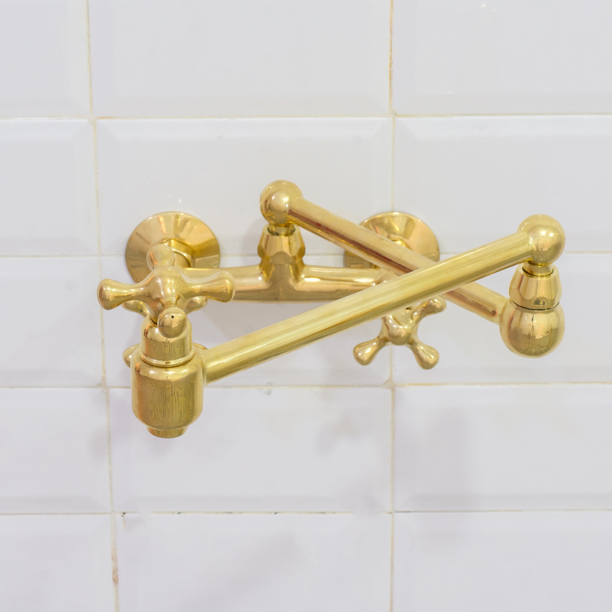 Unlacquered Brass Wall Mount Faucet, Brass Kitchen Faucet, Dual Handle Faucet alternate view 8