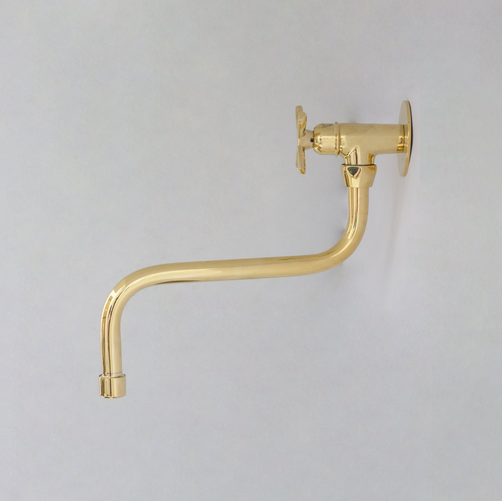 Unlacquered Brass Wall Mount Stove Faucet, Brass Pot Filler Faucet With Swiveling Neck alternate view 9