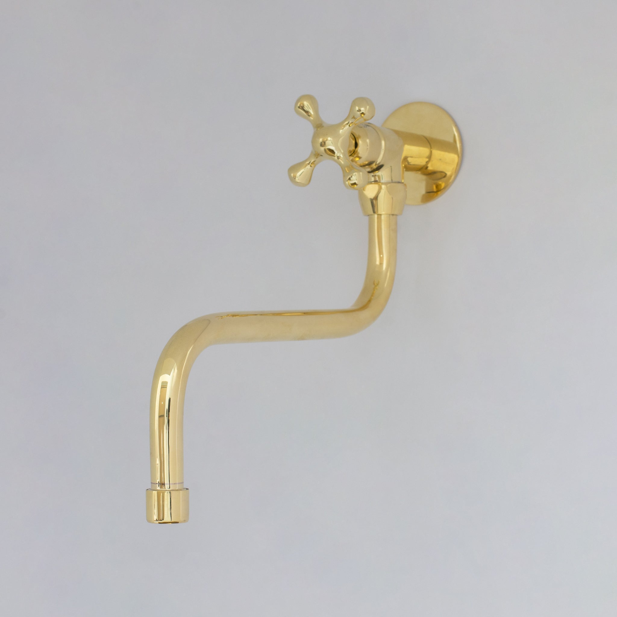 Unlacquered Brass Wall Mount Stove Faucet, Brass Pot Filler Faucet With Swiveling Neck alternate view 2