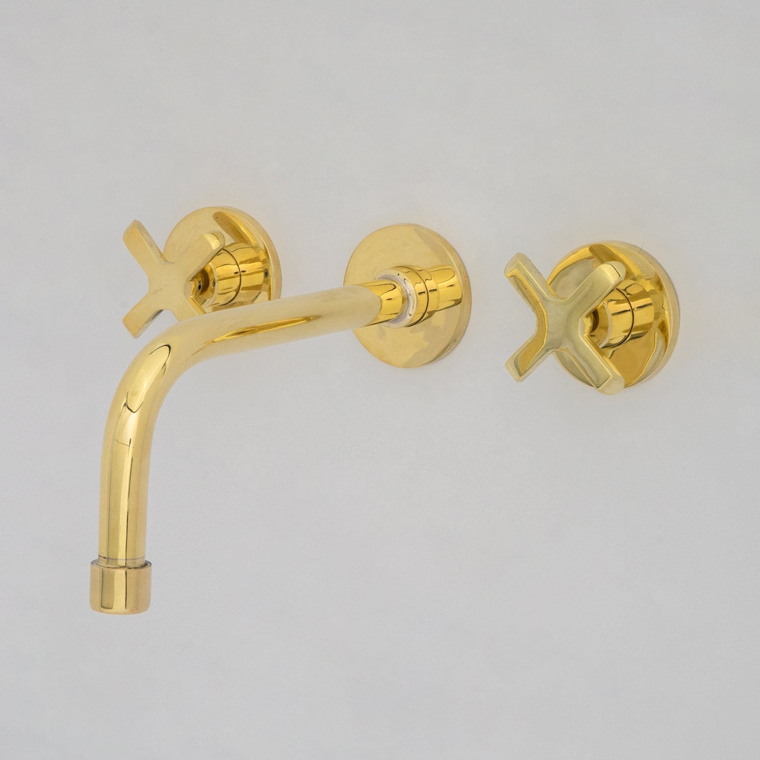 Unlacquered Brass Wall Mounted Bathroom Vessel Sink, Built In Vanity Faucet With Cross Handles alternate view 8