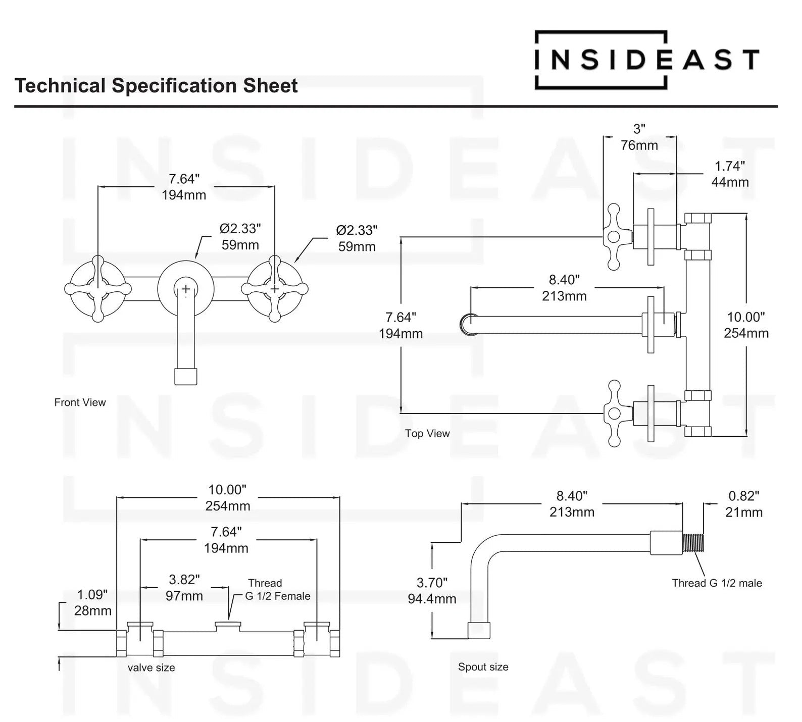 Unlacquered Brass Wall Mounted Bathroom Vessel Sink, Built In Vanity Faucet With Cross Handles alternate view 20