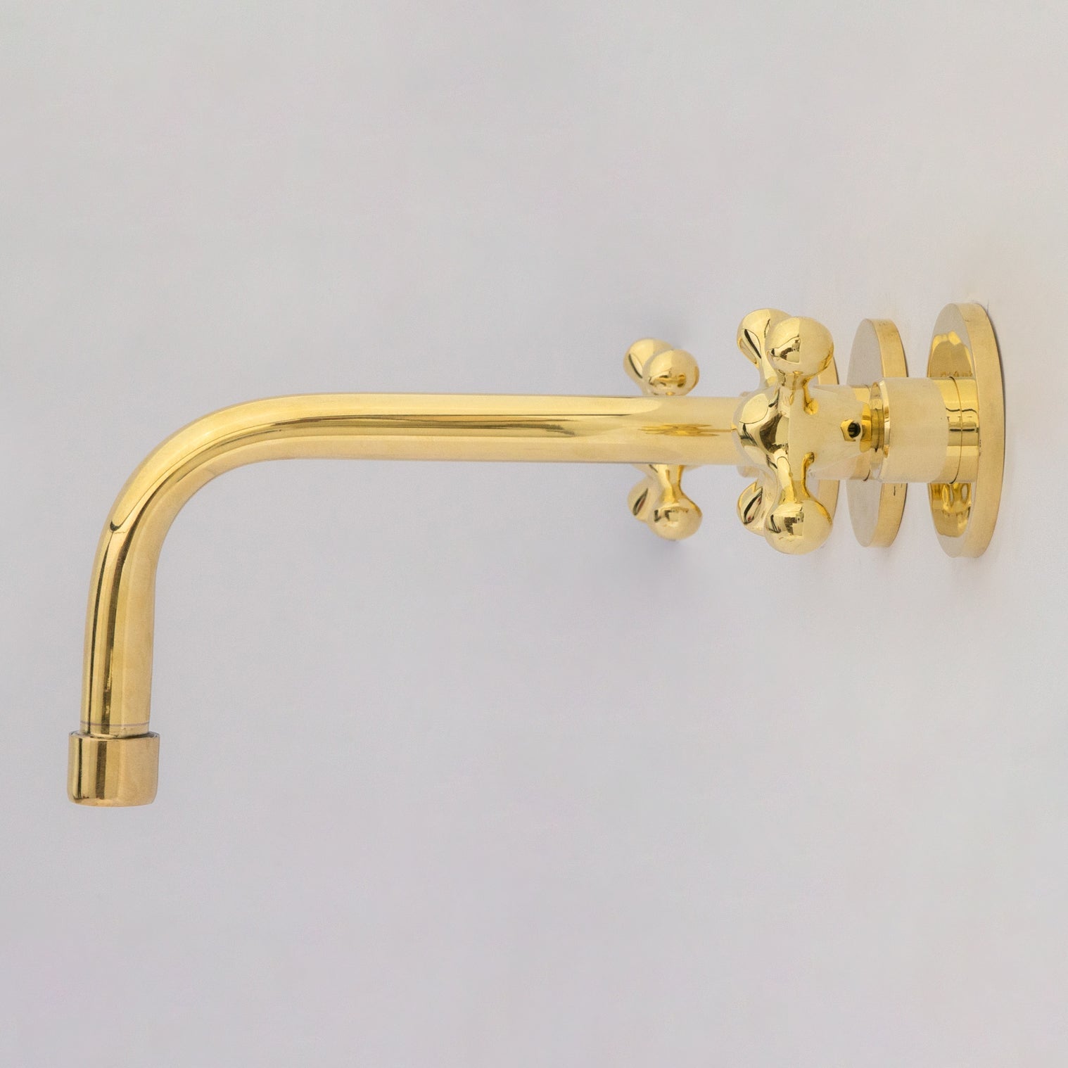 Unlacquered Brass Wall Mounted Bathroom Vessel Sink, Built In Vanity Faucet With Cross Handles alternate view 2