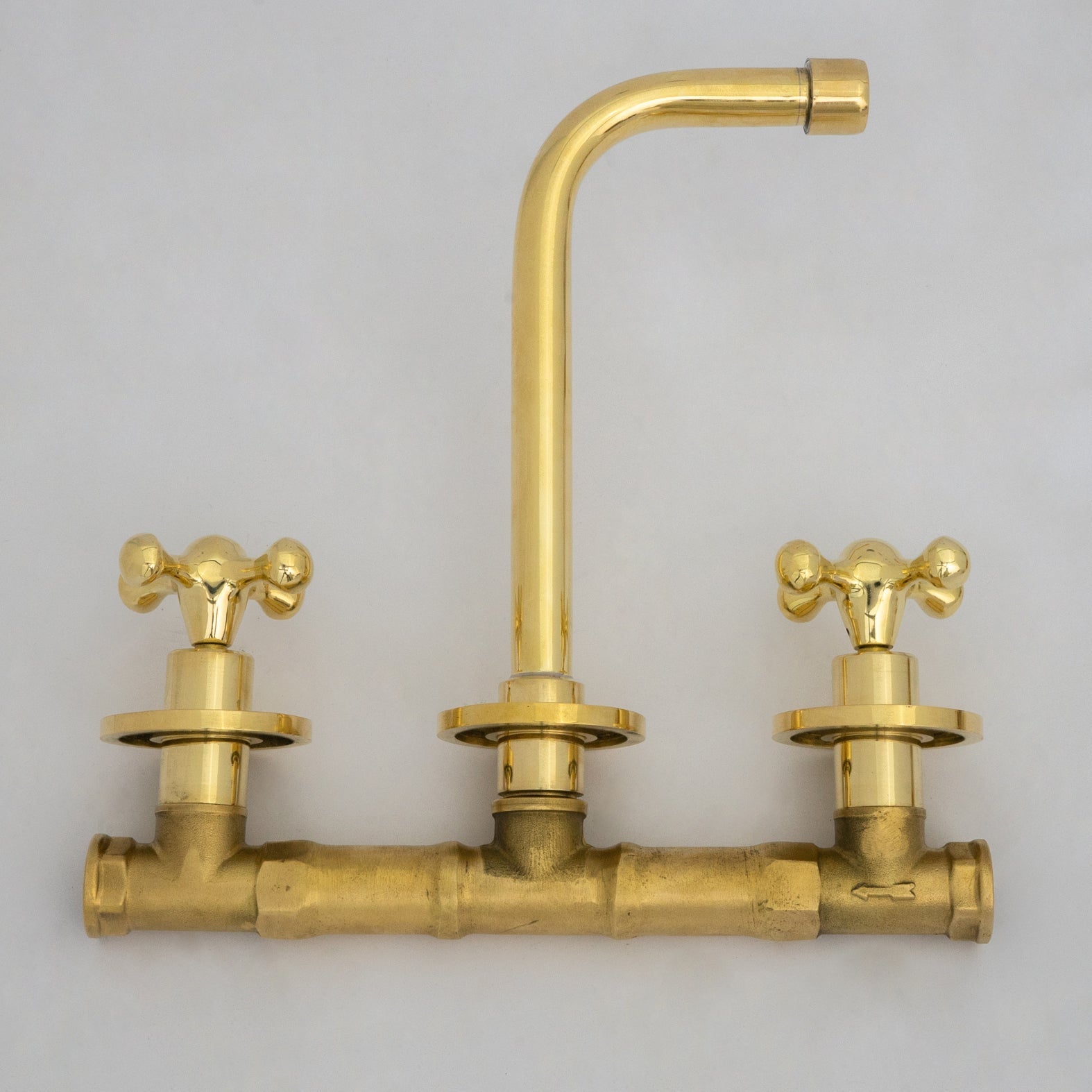 Unlacquered Brass Wall Mounted Bathroom Vessel Sink, Built In Vanity Faucet With Cross Handles alternate view 17