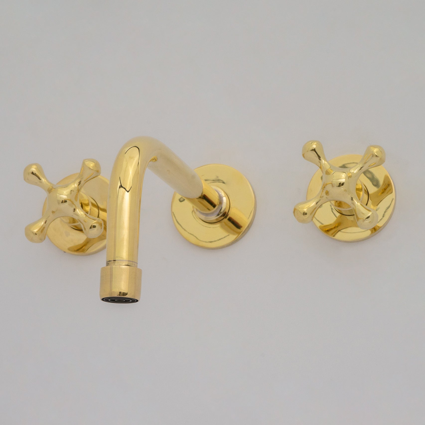 Unlacquered Brass Wall Mounted Bathroom Vessel Sink, Built In Vanity Faucet With Cross Handles alternate view 3