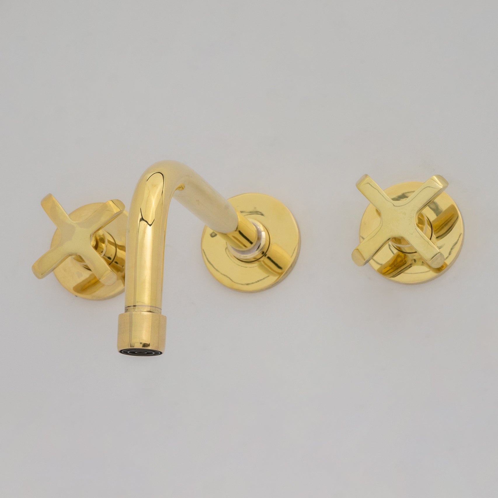 Unlacquered Brass Wall Mounted Bathroom Vessel Sink, Built In Vanity Faucet With Cross Handles alternate view 9