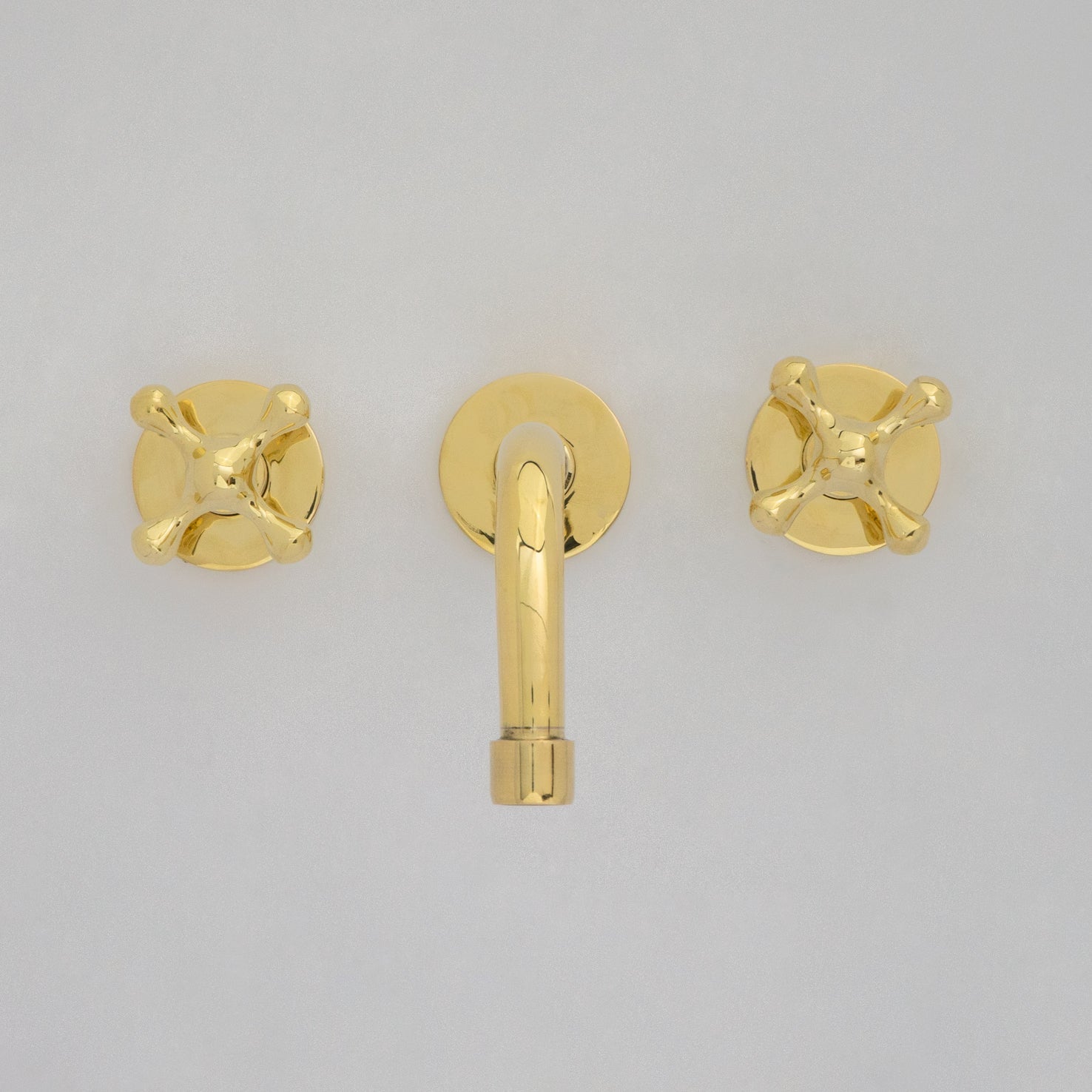 Unlacquered Brass Wall Mounted Bathroom Vessel Sink, Built In Vanity Faucet With Cross Handles alternate view 4