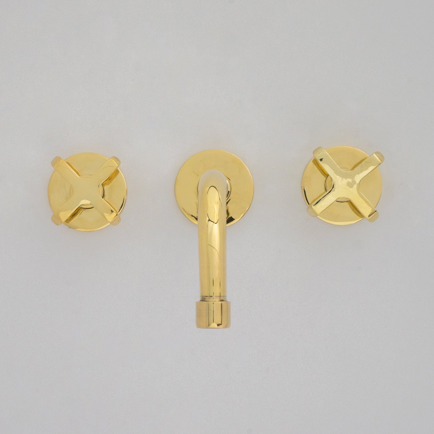 Unlacquered Brass Wall Mounted Bathroom Vessel Sink, Built In Vanity Faucet With Cross Handles alternate view 10