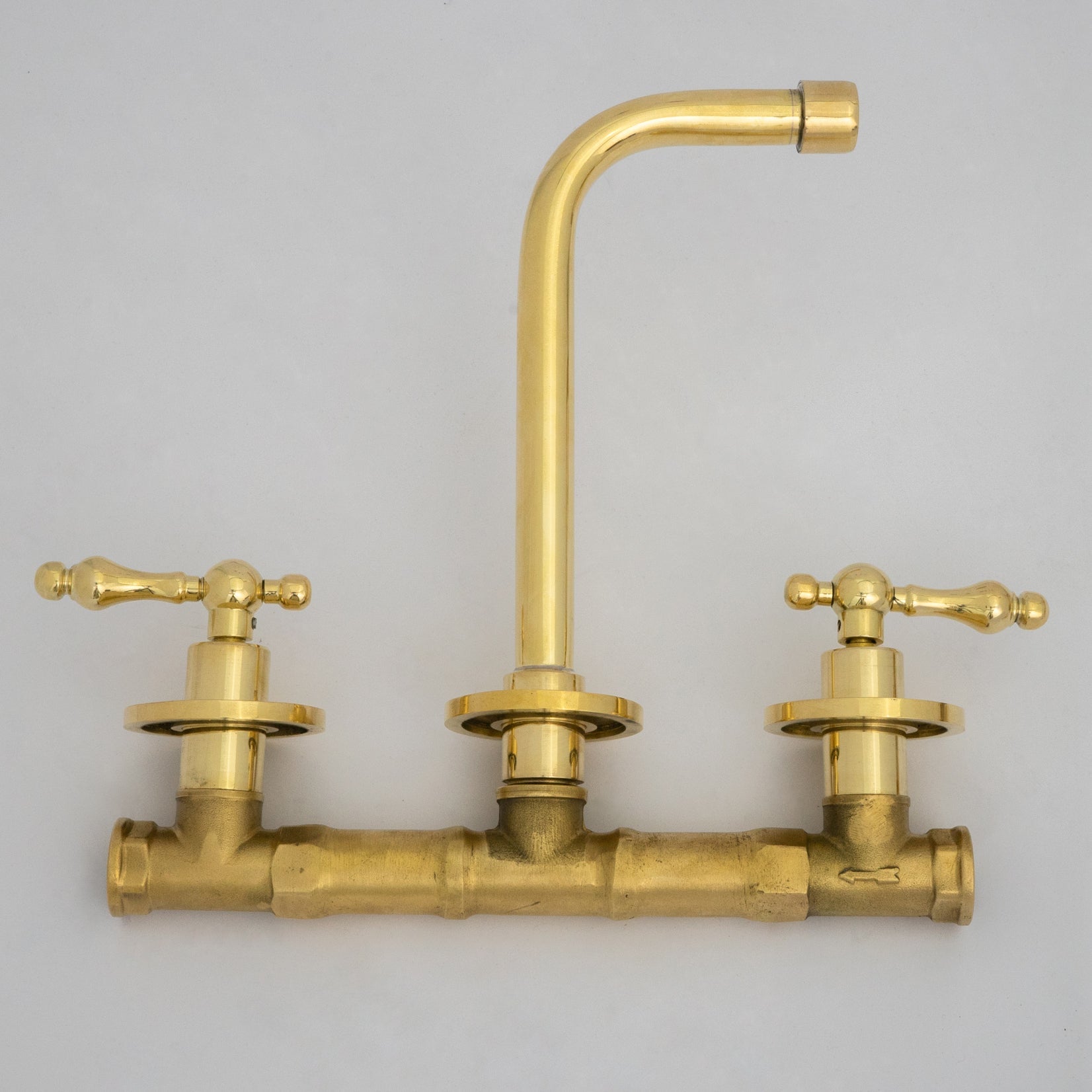 Unlacquered Brass Wall Mounted Bathroom Vessel Sink, Built In Vanity Faucet With Cross Handles alternate view 19