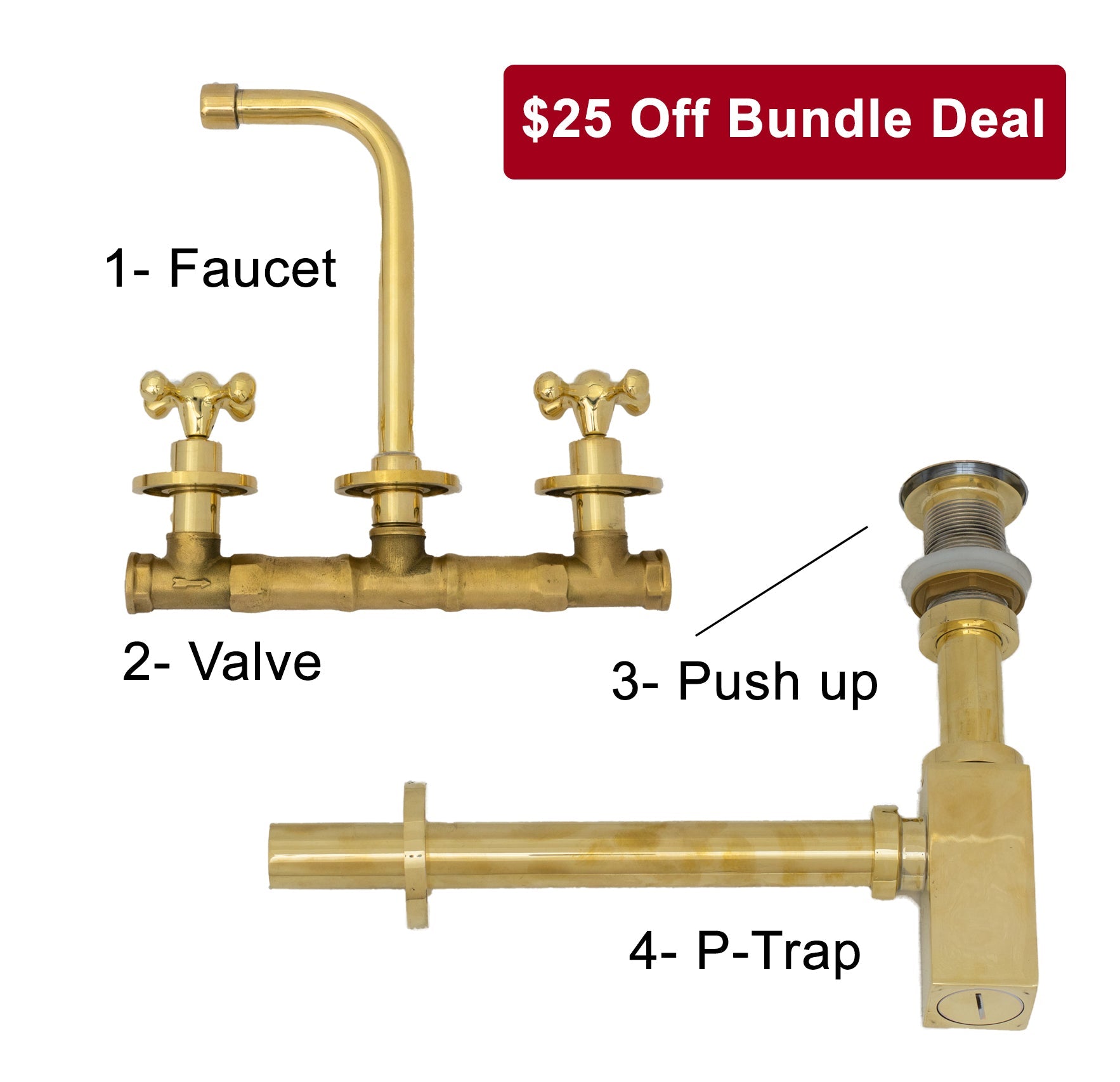 Unlacquered Brass Wall Mounted Bathroom Vessel Sink, Built In Vanity Faucet With Cross Handles alternate view 21