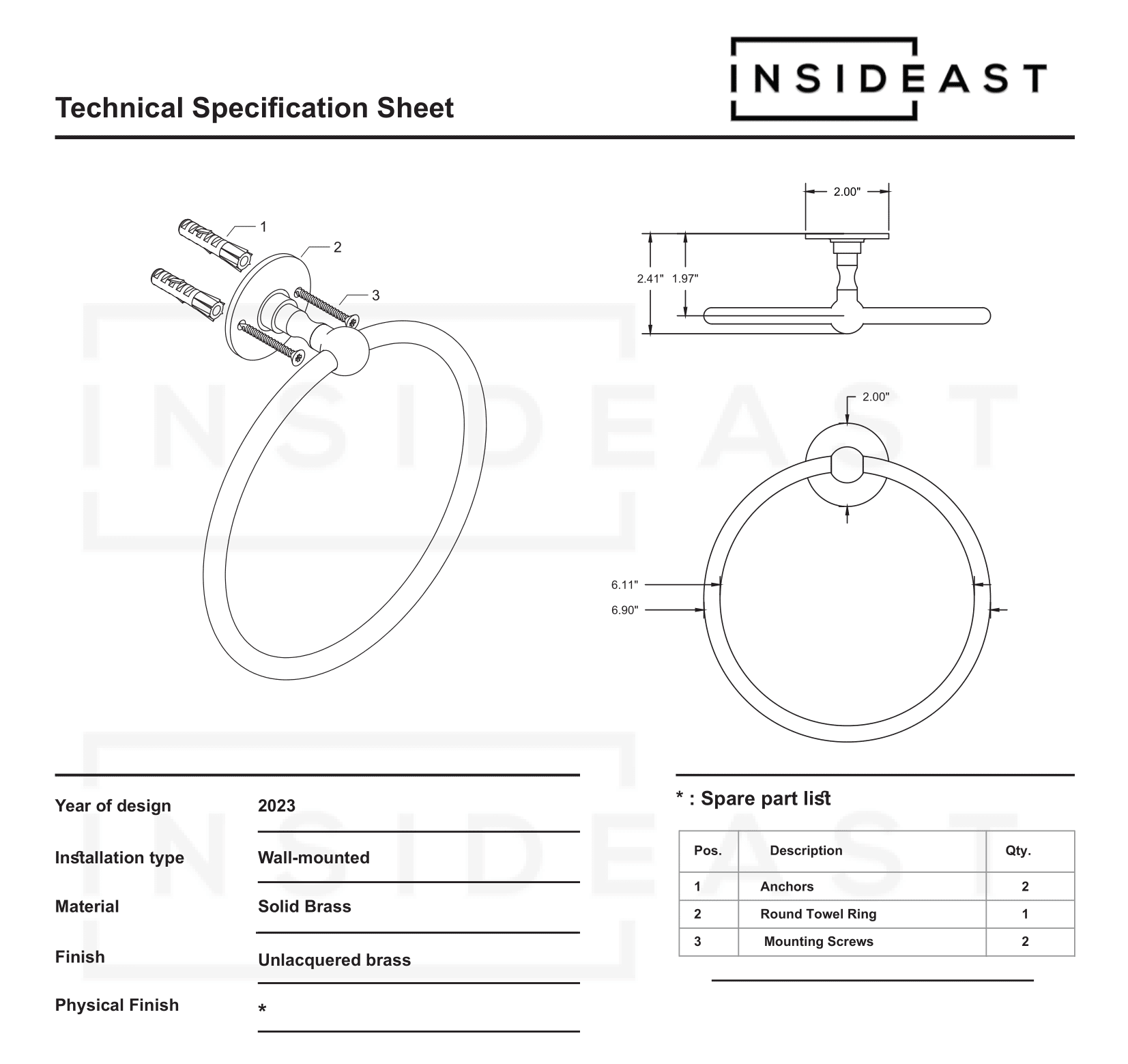 Unlacquered Brass Wall-Mounted Towel Ring Holder, Face Towel Hanger alternate view 8