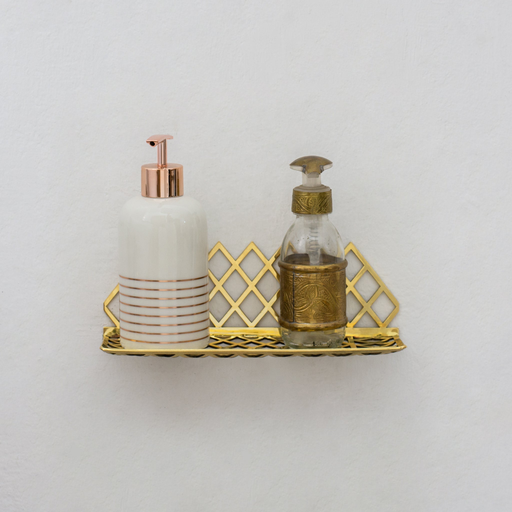 Unlacquered Brass Wall Shelf for Shower, Brass Floating Grid Shelf, Shower Draining Shelf alternate view 4