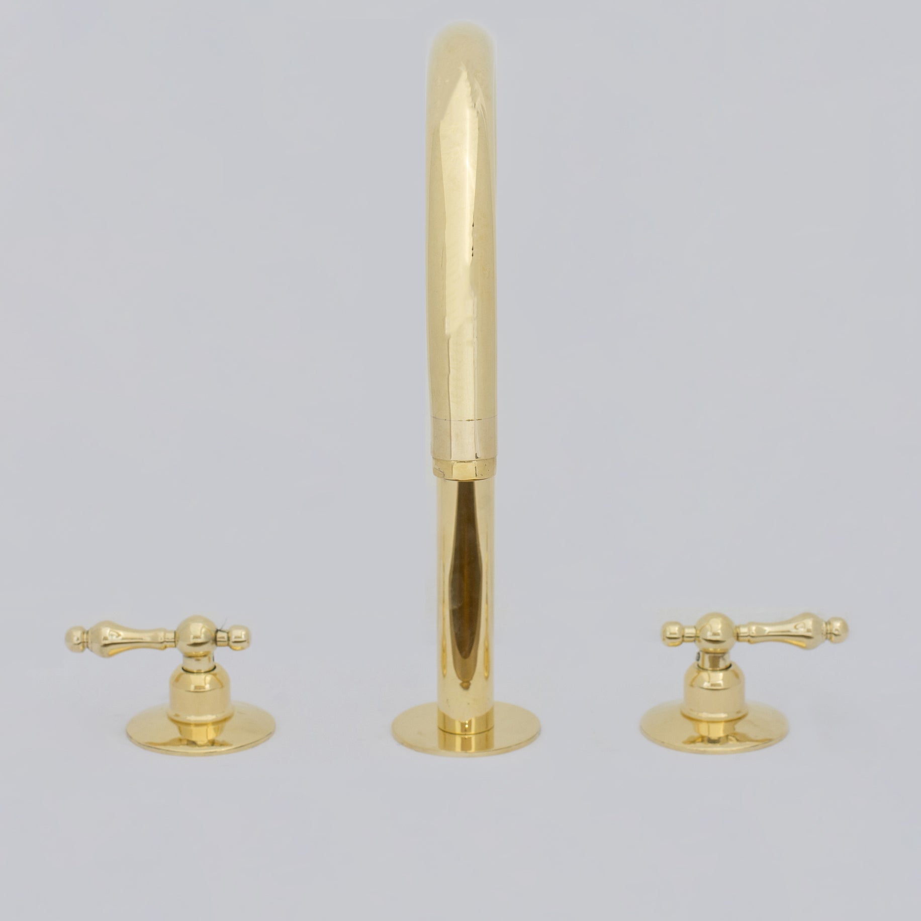 Unlacquered Brass Widespread Kitchen Faucet, Solid Brass 3-Holes Deck Mount Faucet, Simple Cross Handles alternate view 11