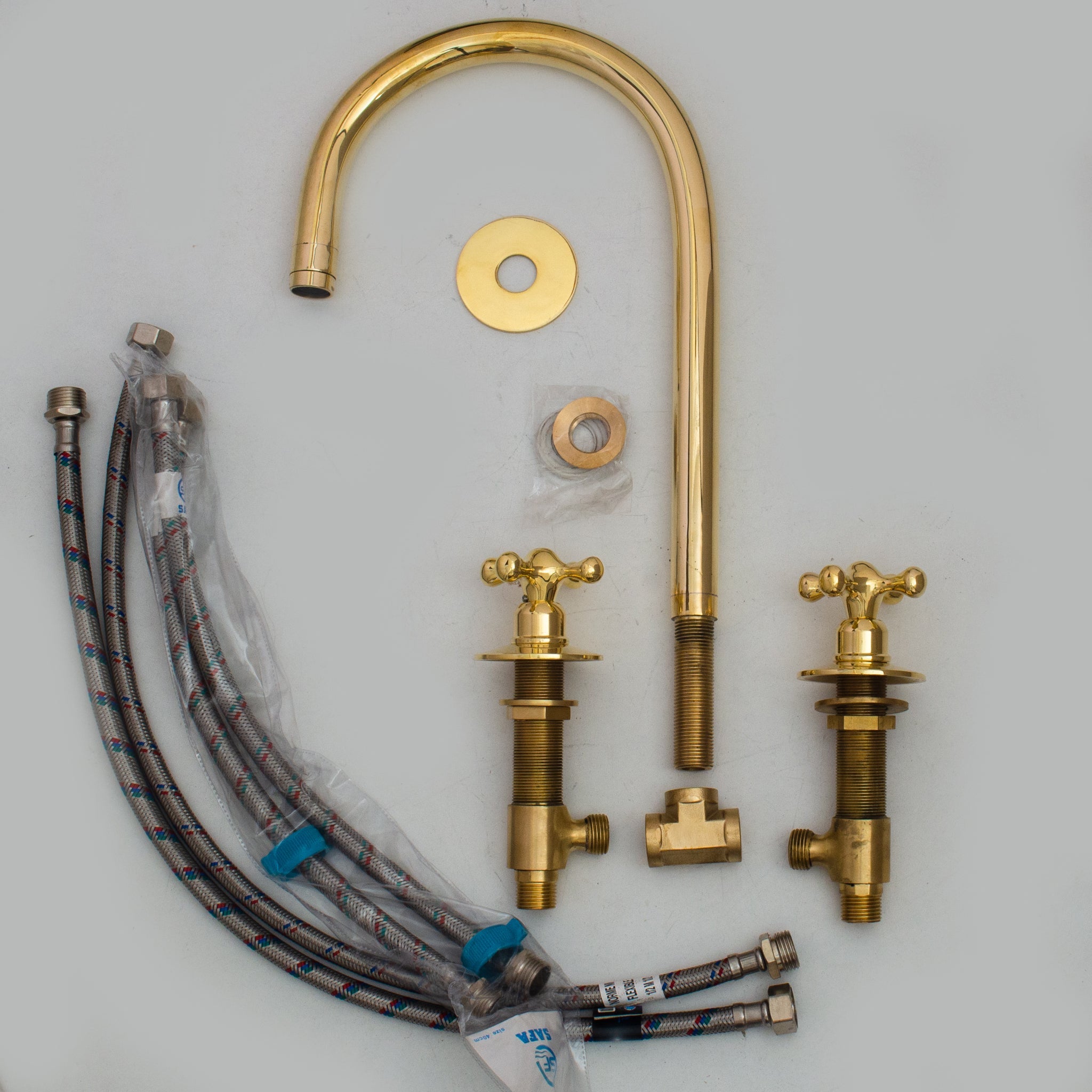 Unlacquered Brass Widespread Kitchen Faucet, Solid Brass 3-Holes Deck Mount Faucet, Simple Cross Handles alternate view 8